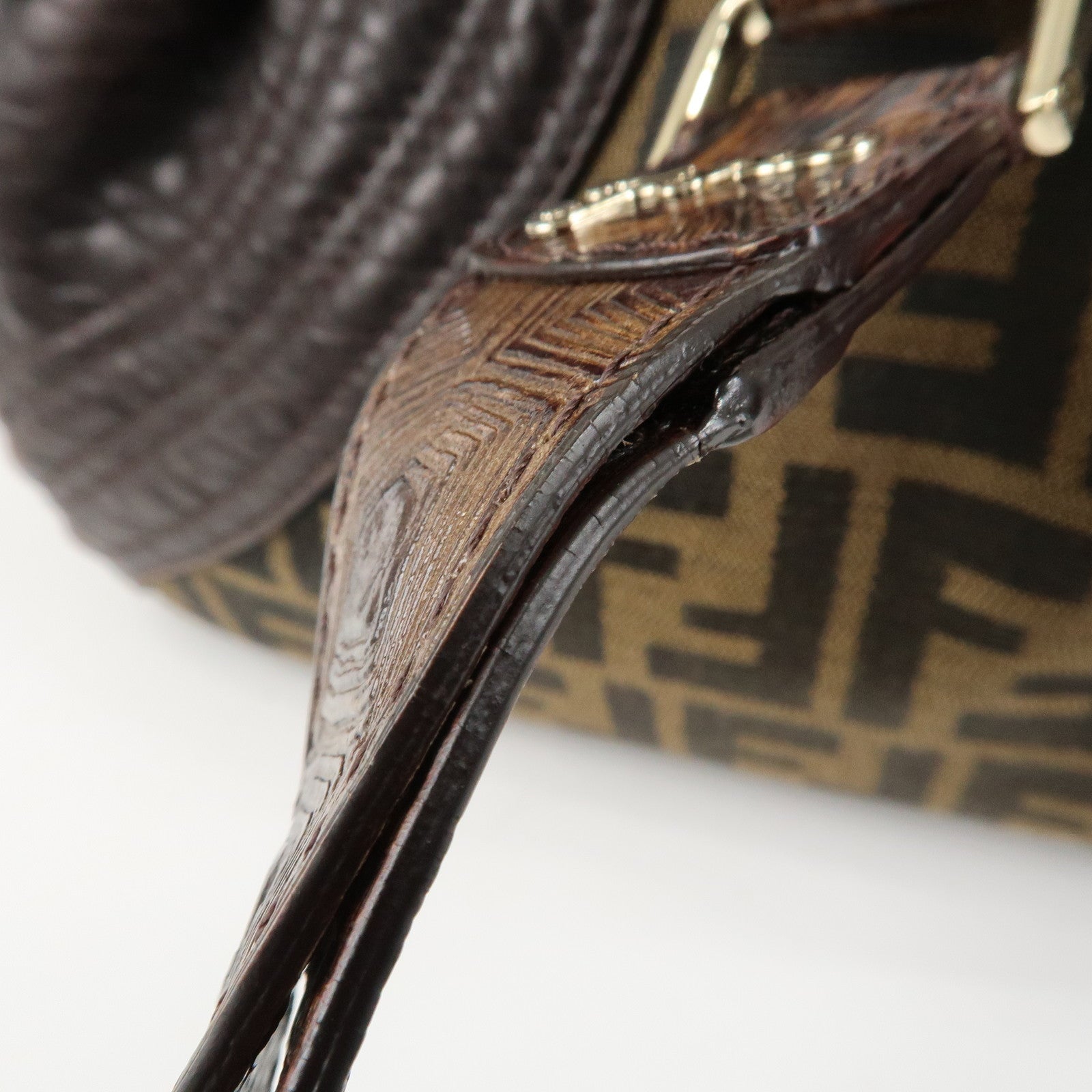 FENDI Zucca Mini Spy Canvas Leather Hand Bag Brown Black 8BR589 Used