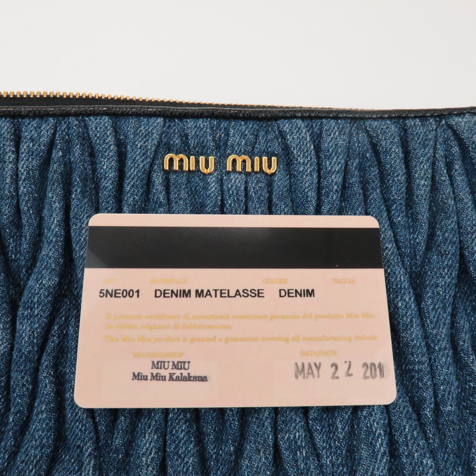 MIU MIU Matelasse Denim Leather Clutch Bag Wrist Bag Blue 5NE001