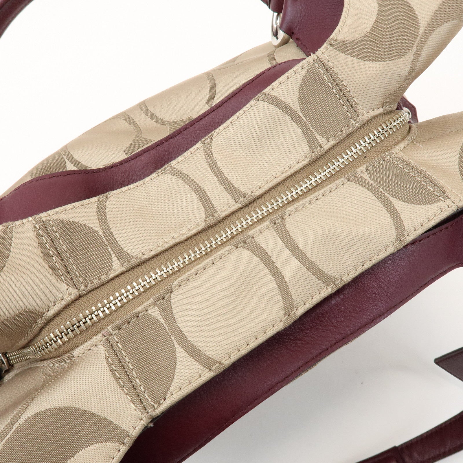 COACH Signature Canvas Leather Shoulder Bag Hand Bag Beige Bordeaux