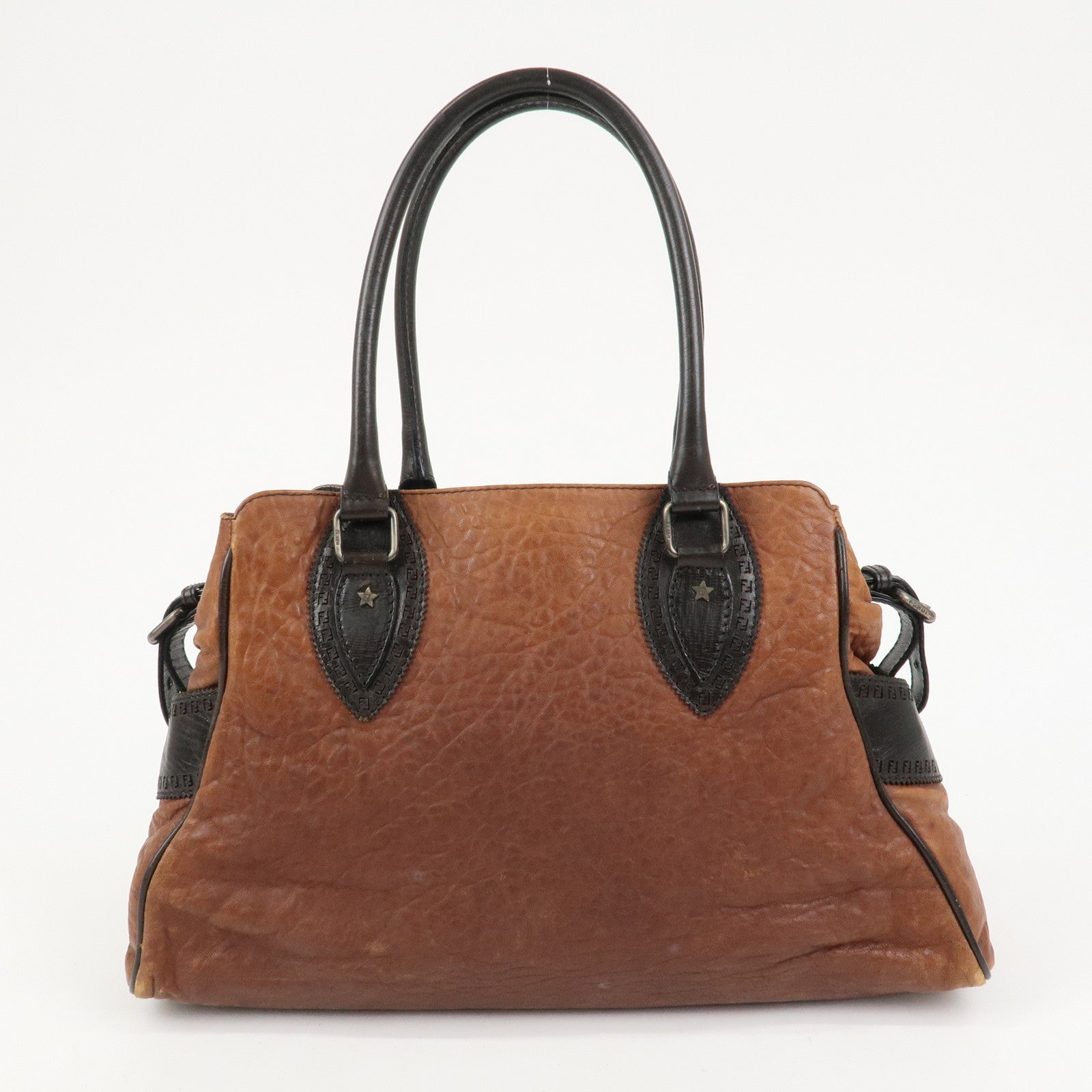 FENDI Etonico Logo Leather Tote Bag Shoulder Brown 8BN162