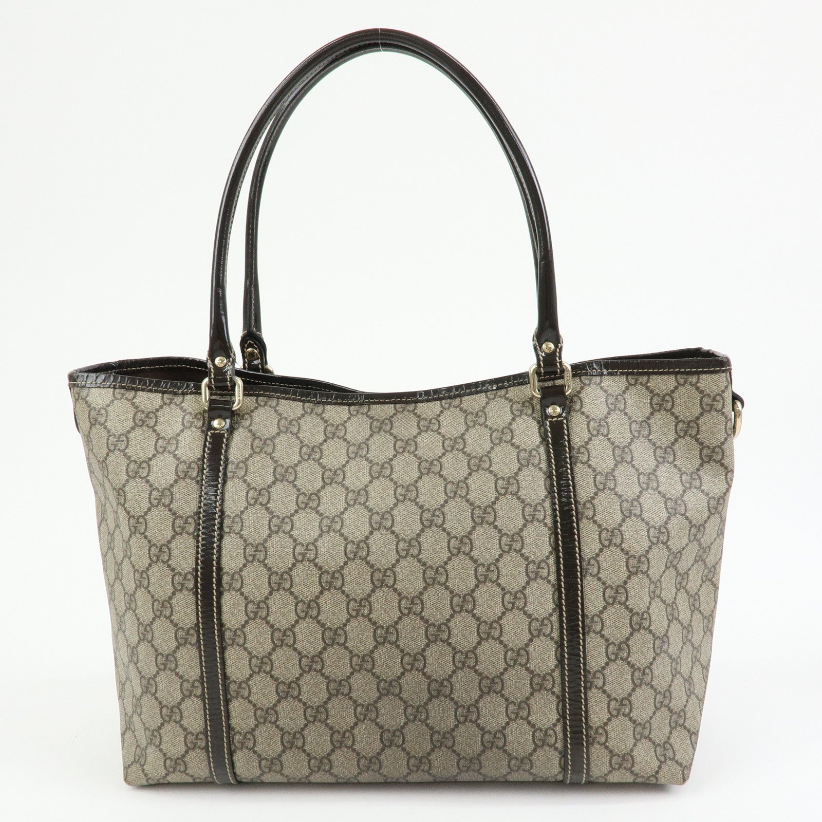 GUCCI GG Supreme Patent Leather Tote Bag Shoulder Bag Brown 197953