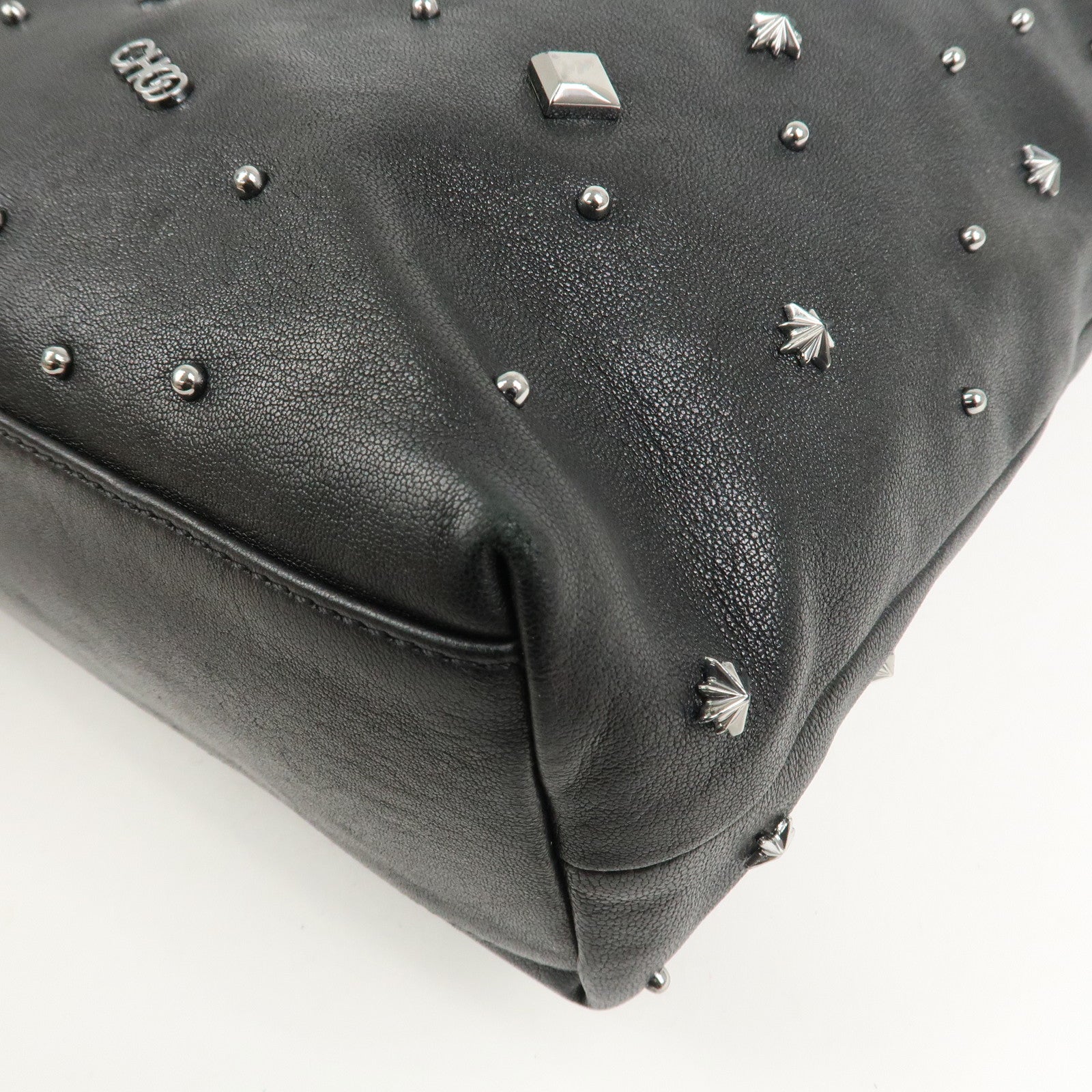 JIMMY CHOO Pimlico Leather N/S Tote Bag Shoulder Bag Studs Black