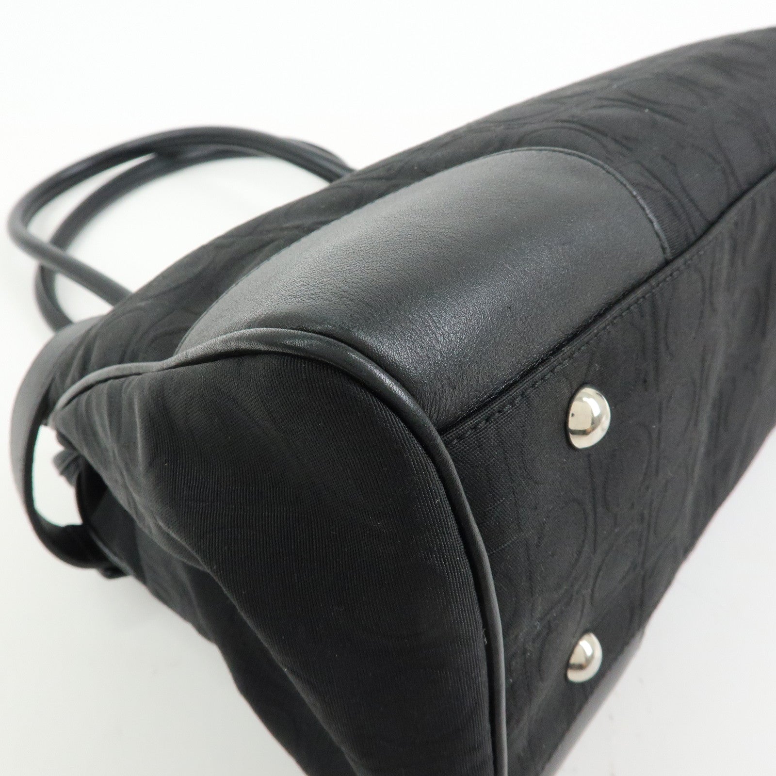 Ferragamo Ganchini Nylon Leather Shoulder Bag Hand Bag Black