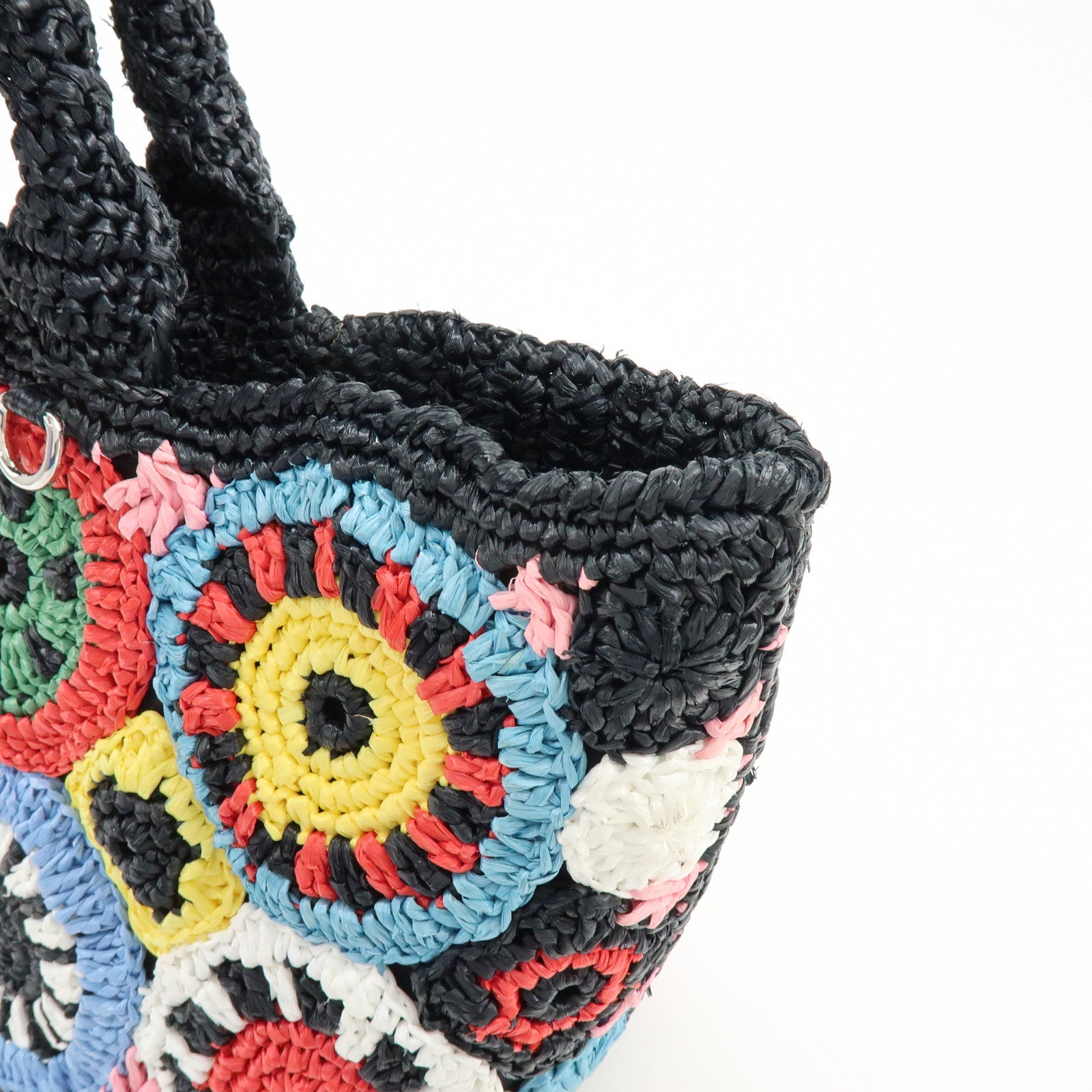 PRADA Triangle Logo Raffia 2Way Hand Bag Black Multicolor 1BG889