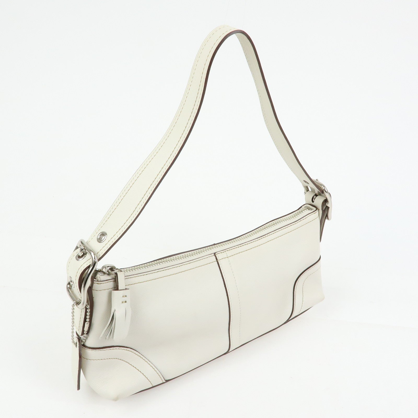 COACH Leather Hand Bag Shoulder Bag Pouch Charm White