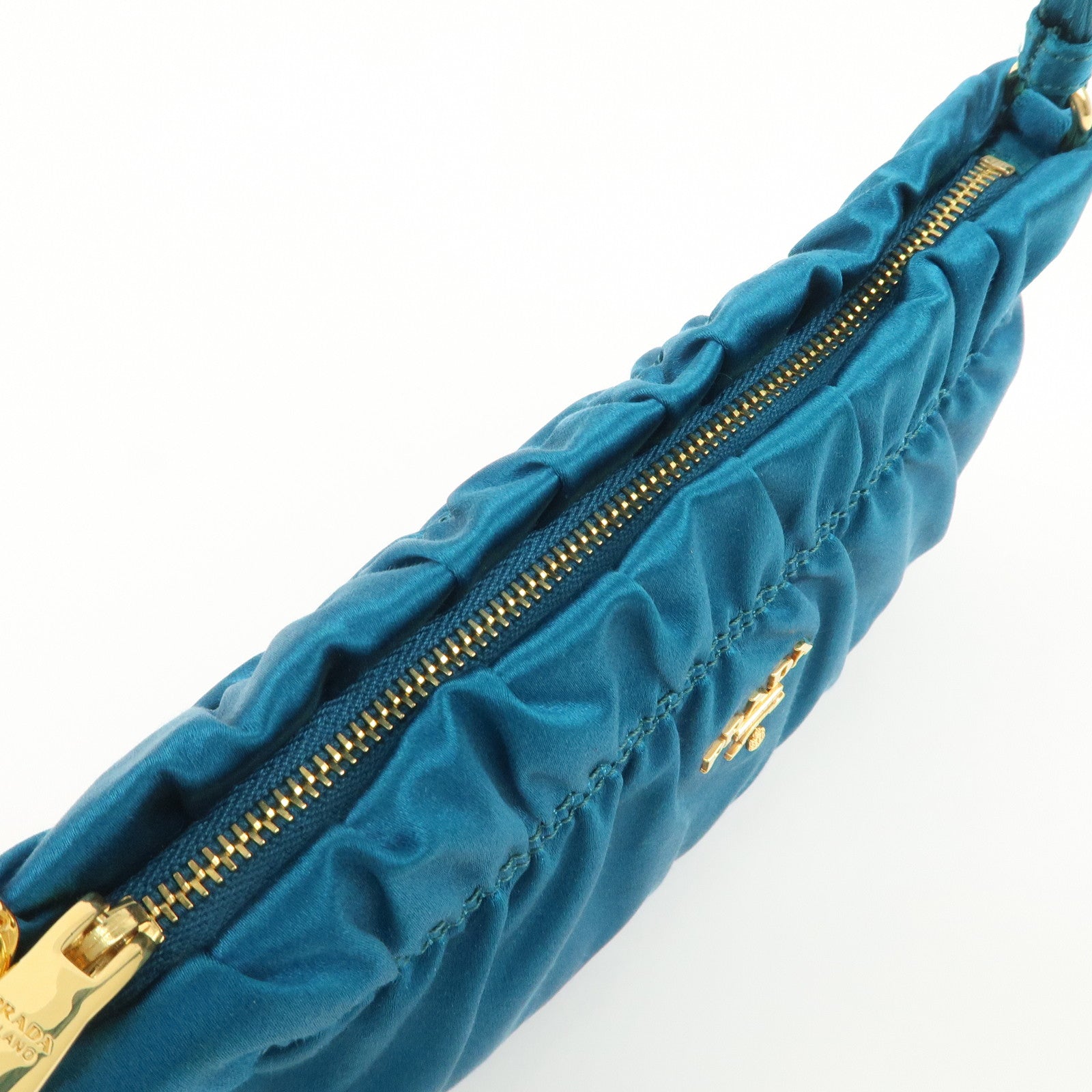 PRADA Satin Cosmetic Pouch Mini Hand Bag Blue 1N1662 Used