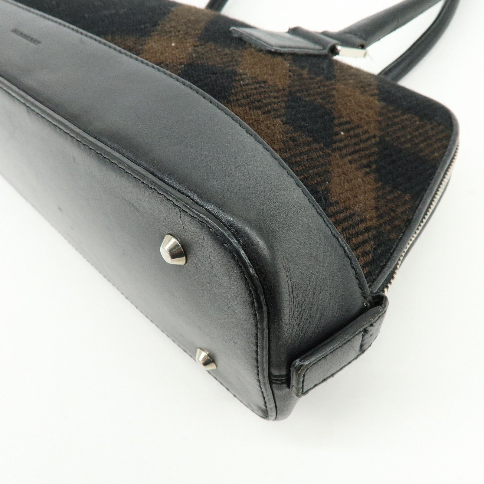 BURBERRY Plaid Canvas Leather Shoulder Bag Hand Bag Black Brown