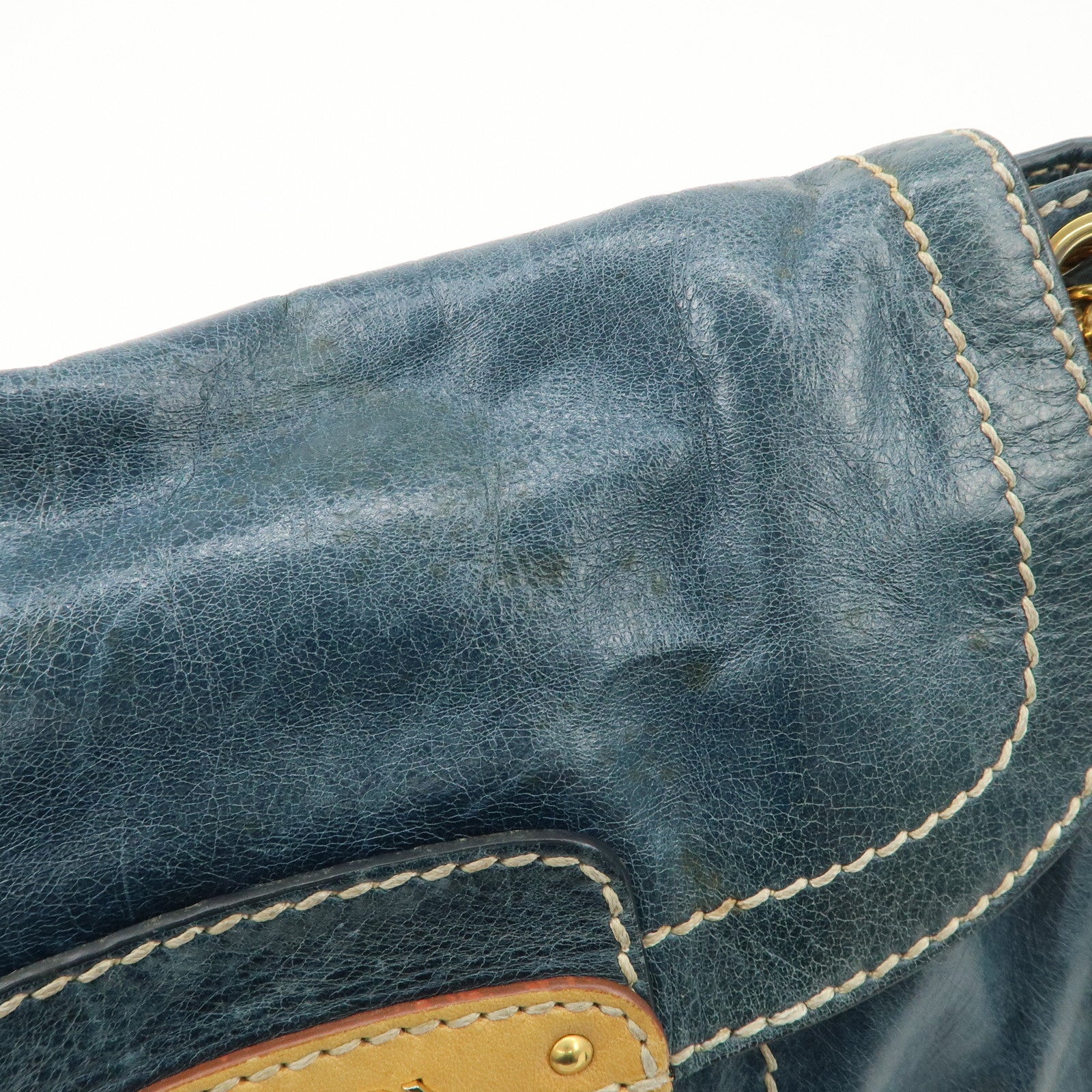 PRADA Leather Chain Shoulder Bag Blue Gold Hardware BR4659 Used