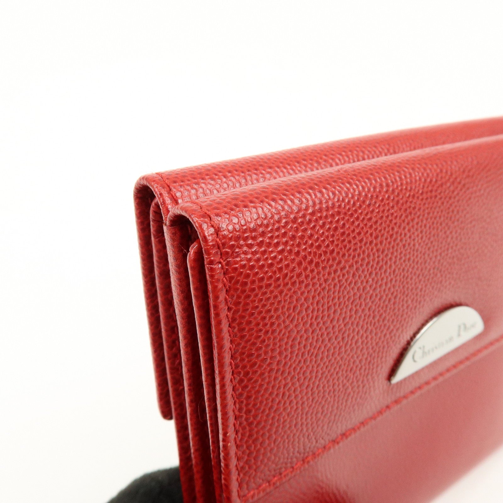 Christian Dior Logo Leather Bi-fold Compact Wallet Red
