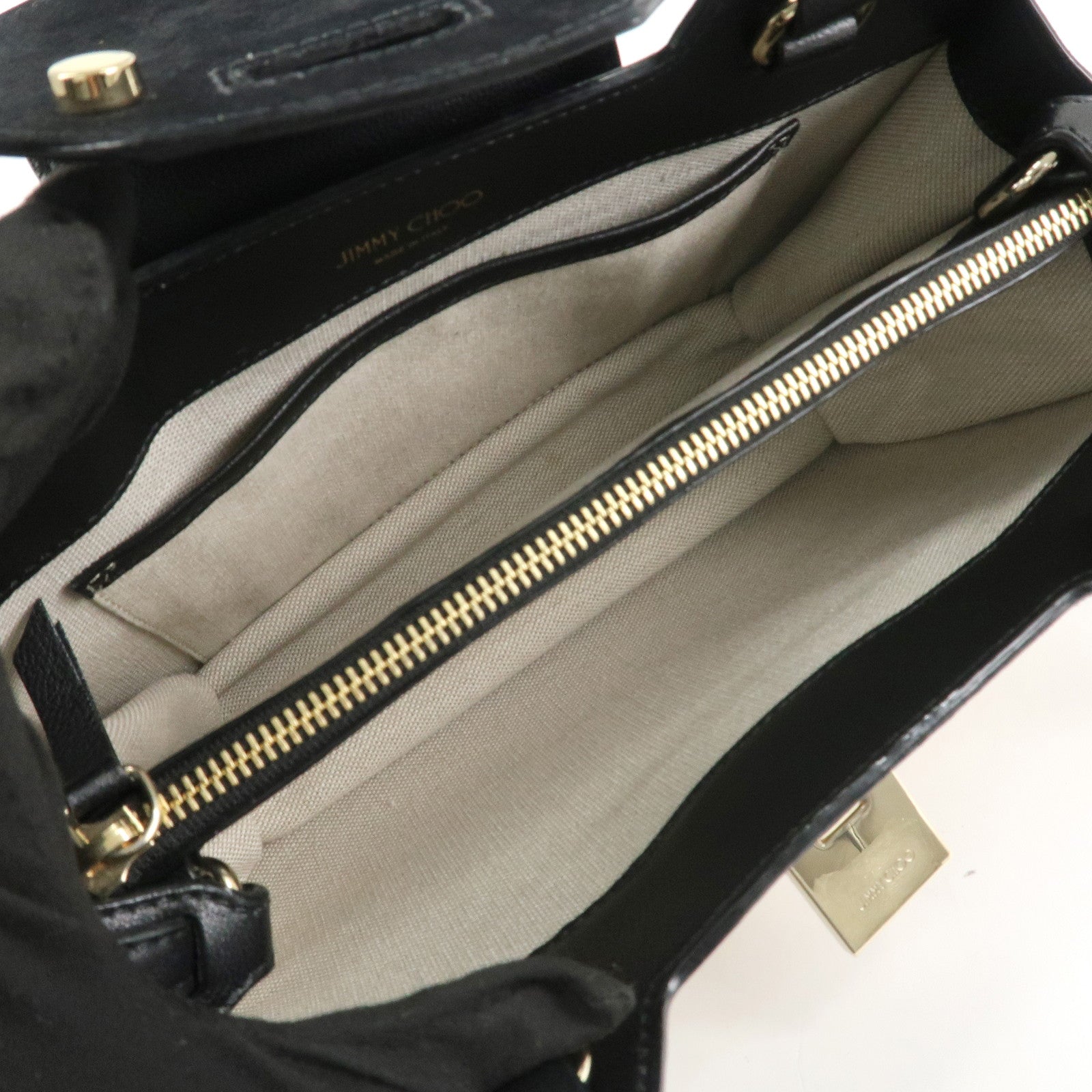 JIMMY CHOO Leather Suede Straw 2WAY Hand Bag Shoulder Bag Black Used