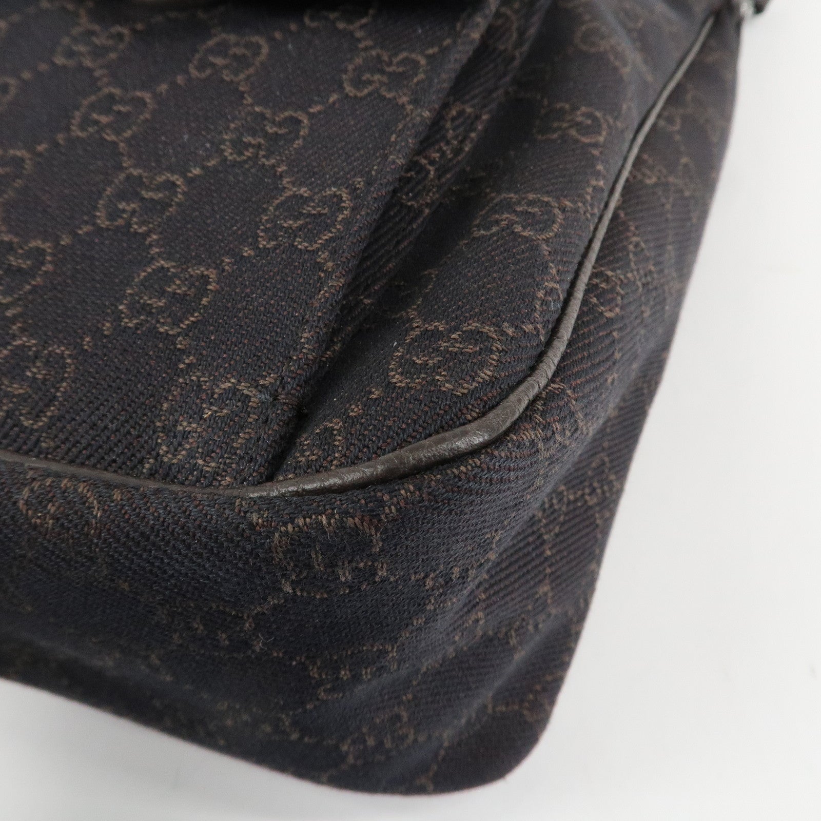 GUCCI Abbey Leather Canvas Shoulder Bag Hand Bag Dark Brown 293581 Used