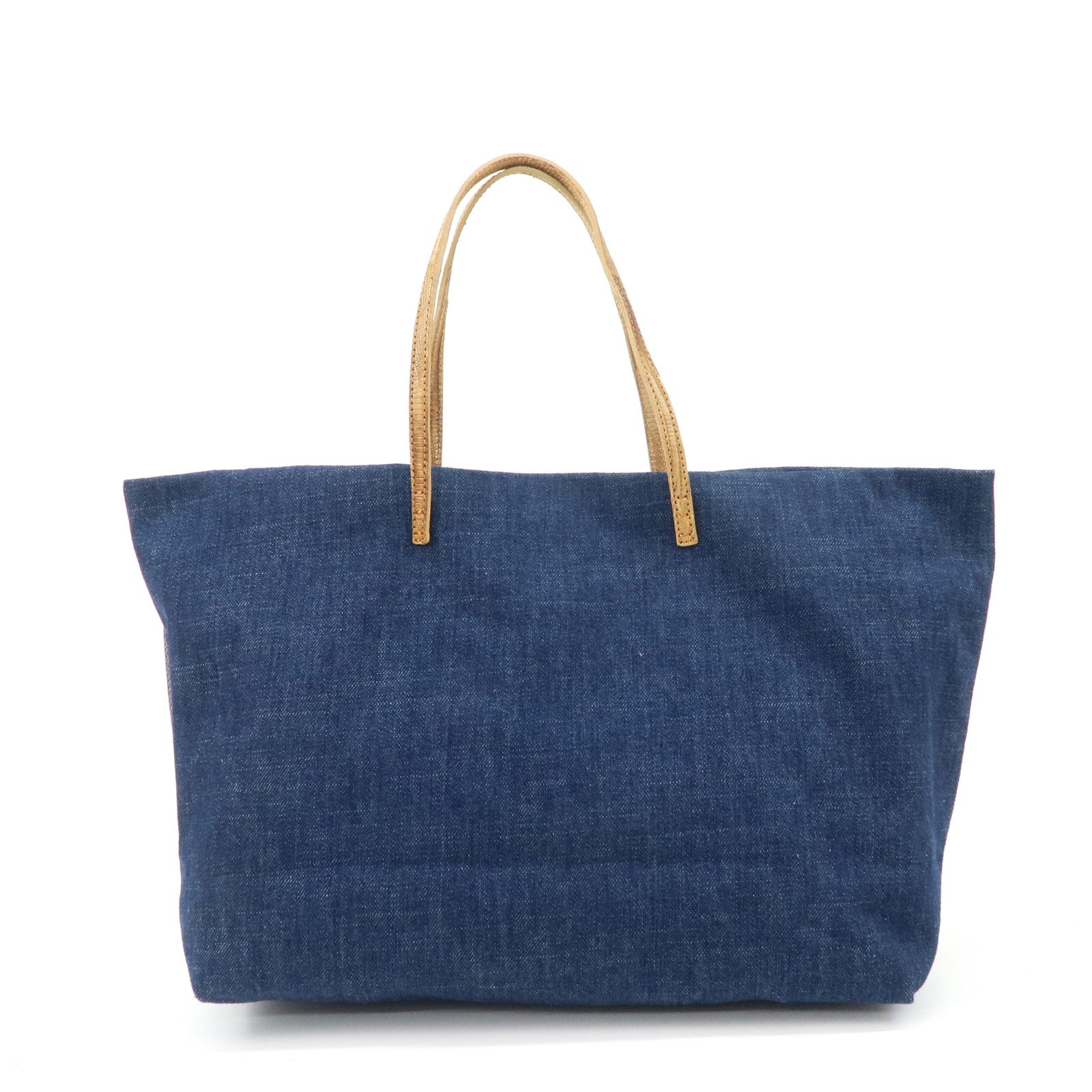FENDI Denim Tote Bag Hand Bag Logo Charm Navy