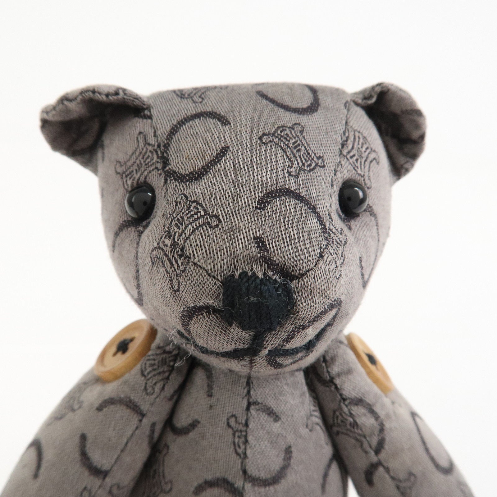 CELINE C Macadam Logo Canvas Leather Teddy Bear Stuffed Animal Gray