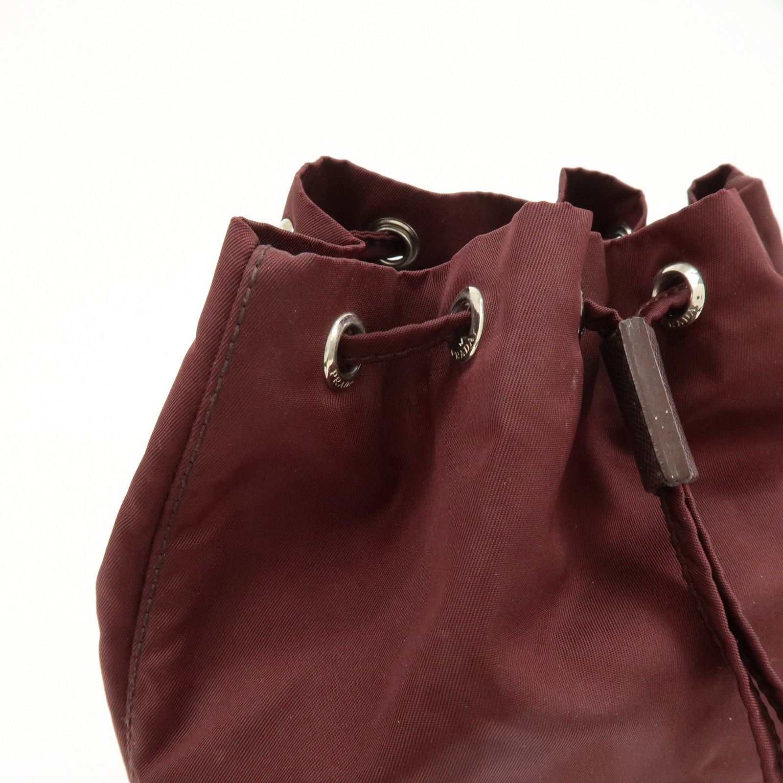 PRADA Triangle Logo Nylon Saffiano Leather Drawstring Pouch Bag