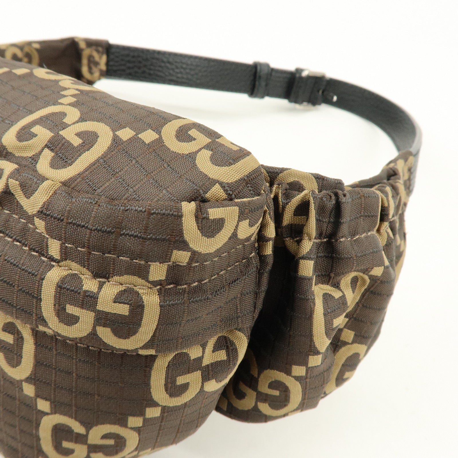 GUCCI GG Ripstop Leather Waist Pouch Body Bag Brown 767934
