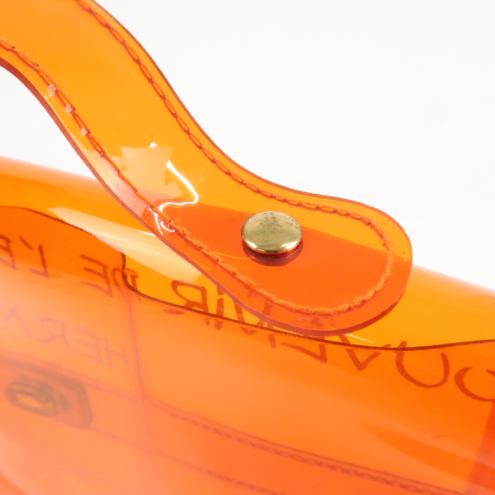 HERMES Kelly Vinyl Hand Bag Clear Transparent Orange