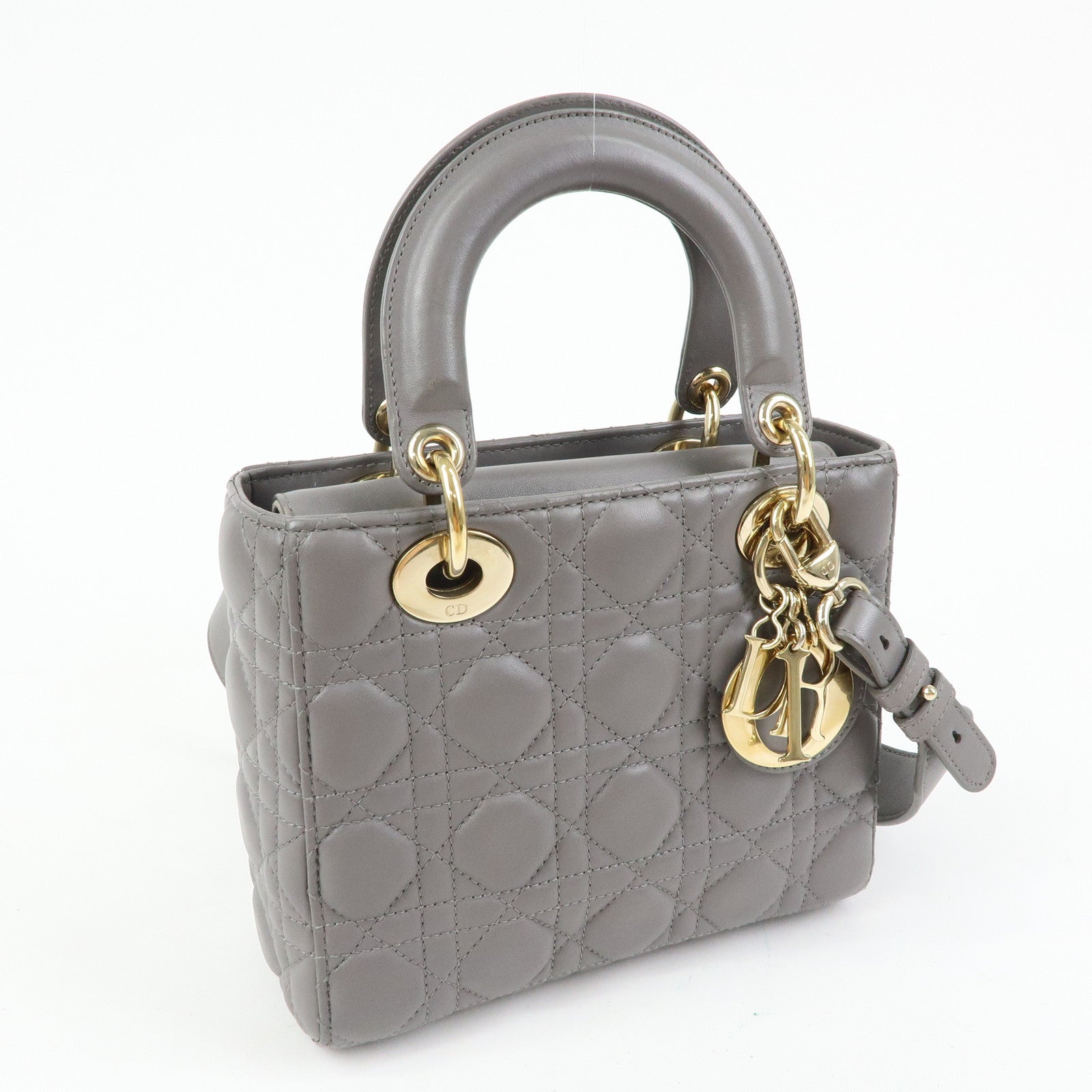 Christian Dior Lady Dior Cannage Leather 2Way Bag Hand Bag Gray