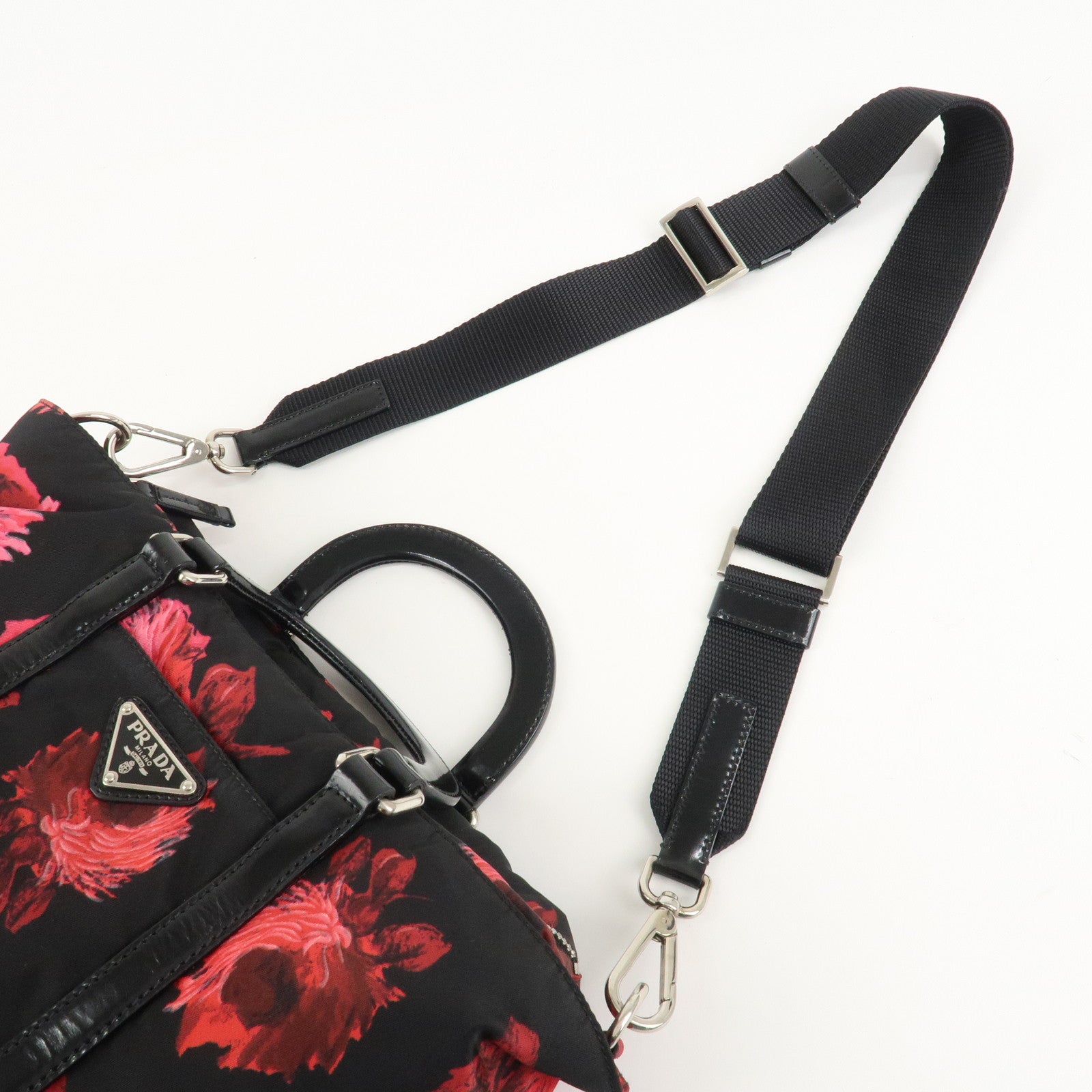 PRADA Triangle Logo Nylon Patent Leather 2Way Bag Flower BN1066 Used