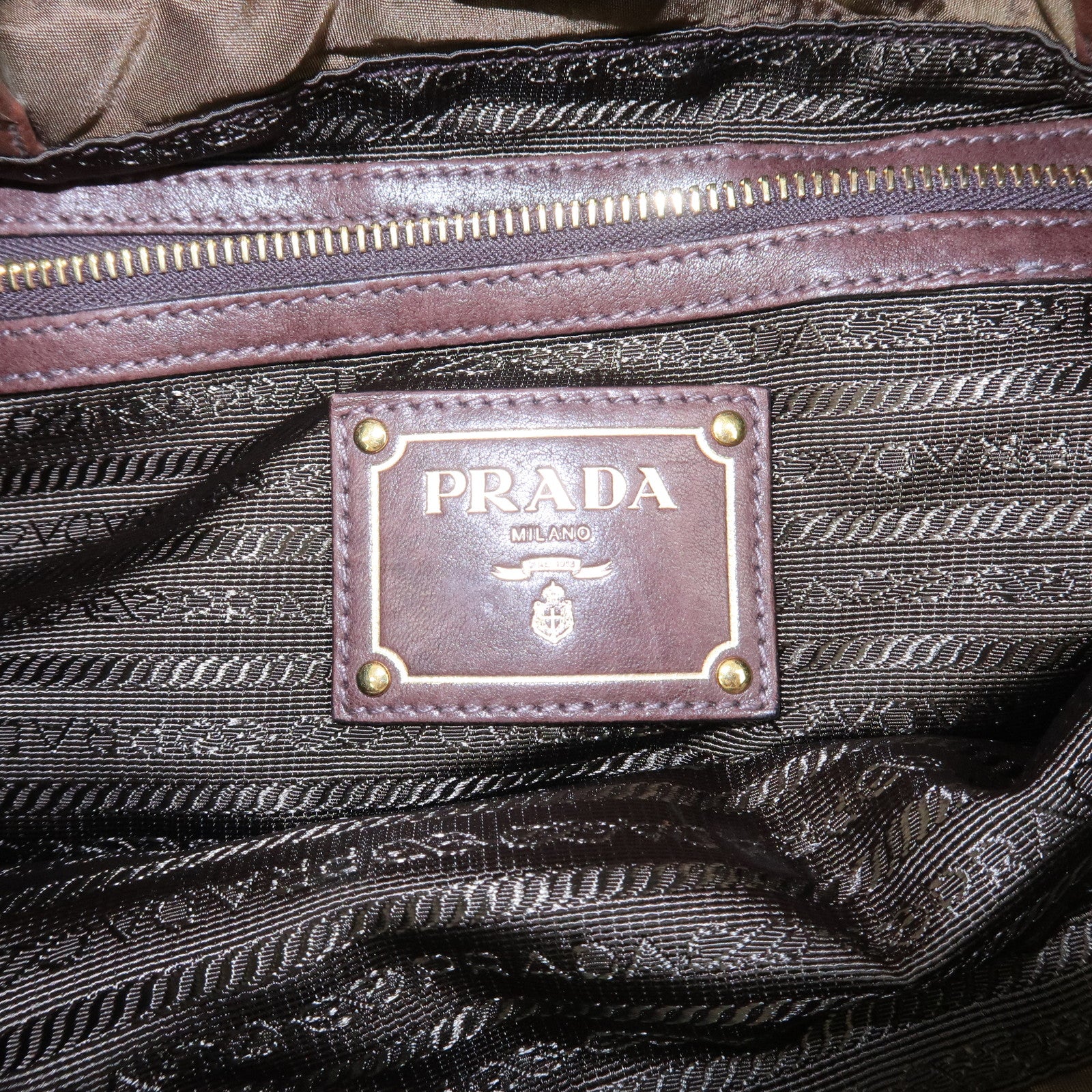 PRADA Logo Nylon Leather Drawstring Tote Bag Shoulder Bag Brown