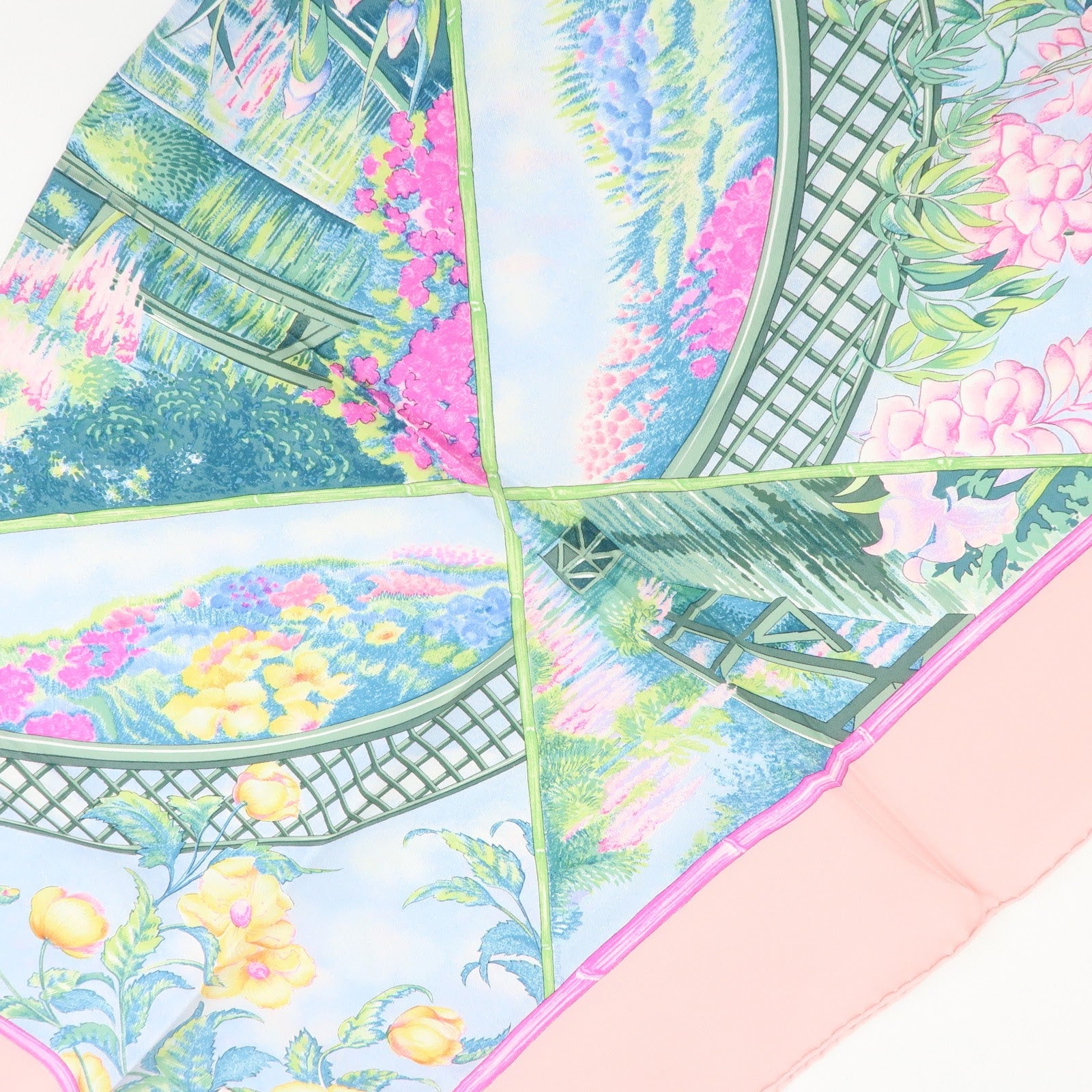 HERMES Carre 90 Silk 100% Scarf GIVERNY Pink Multicolor