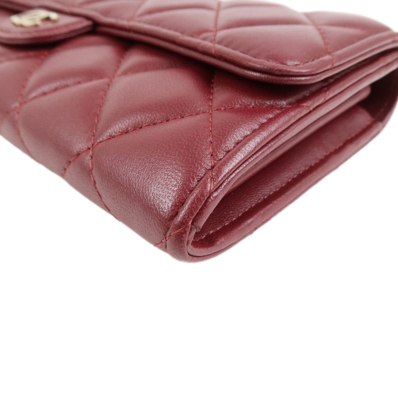 CHANEL Matelasse Lamb Skin Classic Long Flap Wallet Red AP0241