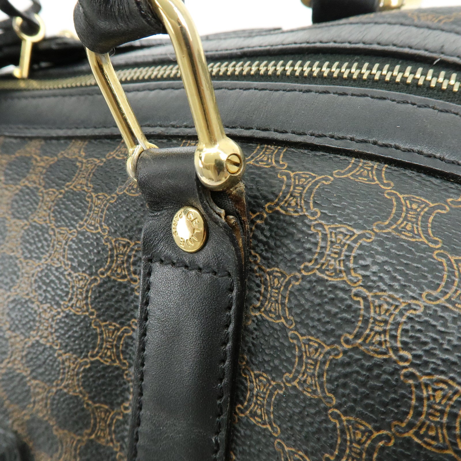 CELINE Macadam PVC Leather Boston Bag Tote Bag Black Brown