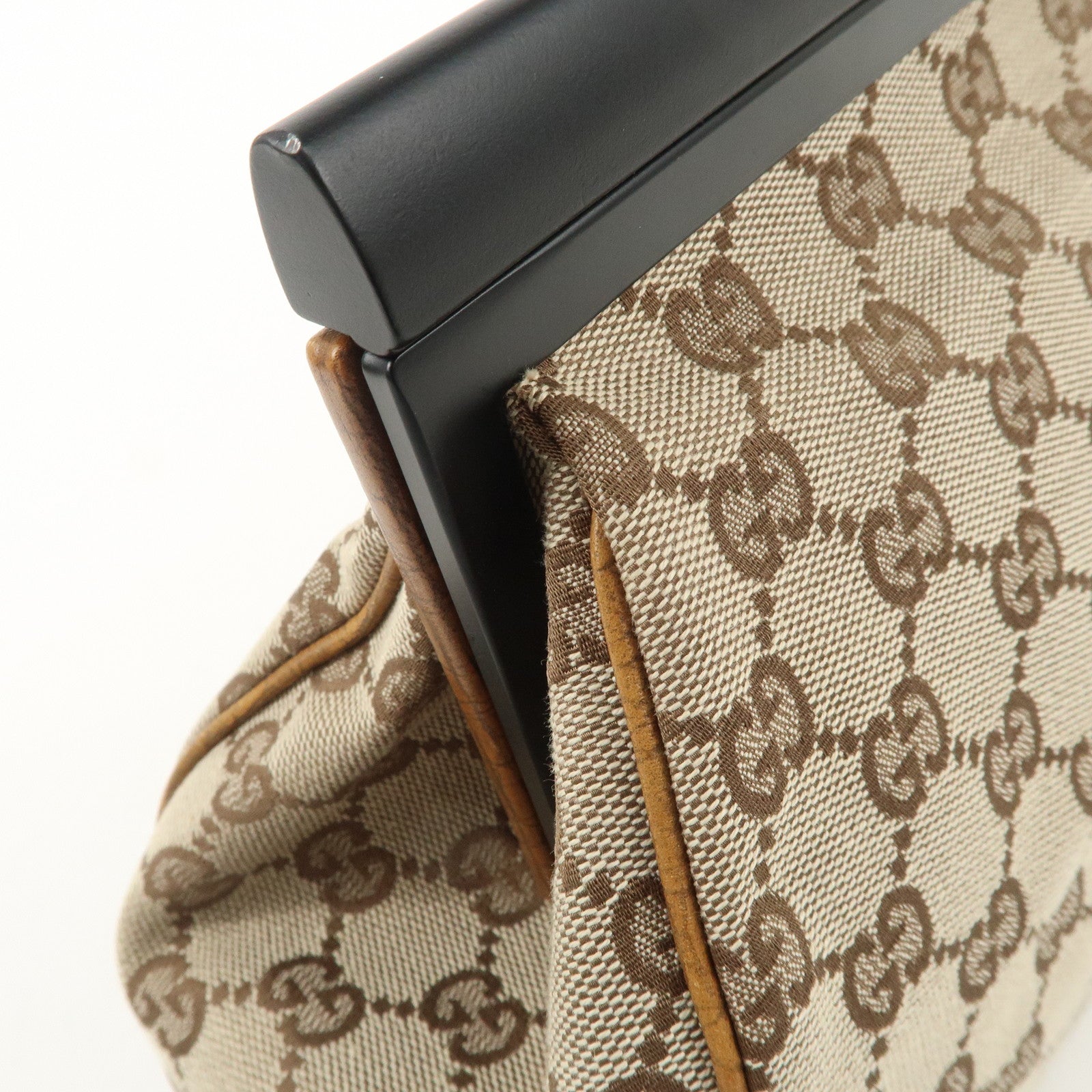 GUCCI Bamboo GG Canvas Leather Hand Bag Beige Brown 112366 Used