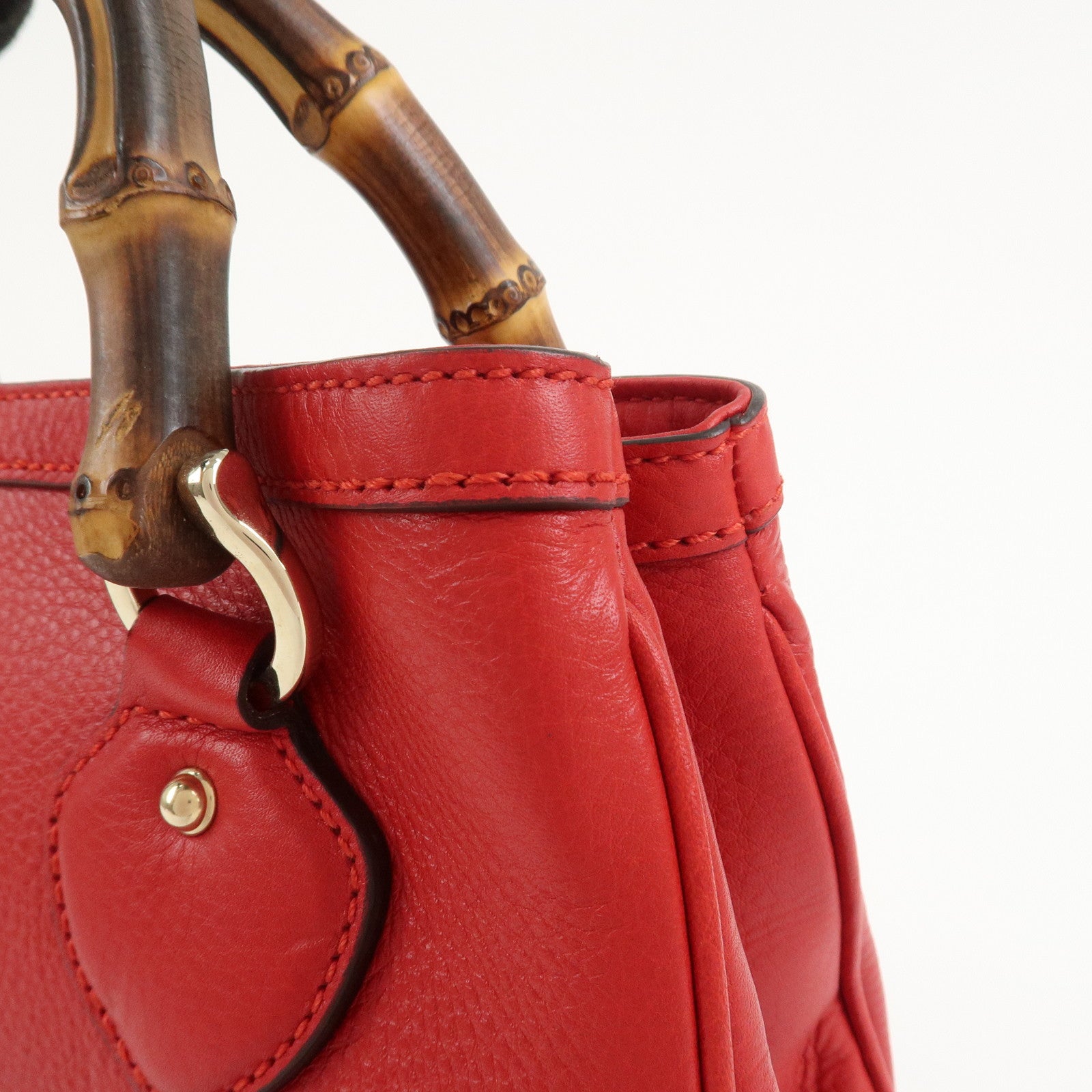 GUCCI Bamboo Leather 2Way Shoulder Bag Hand Bag Red 308360