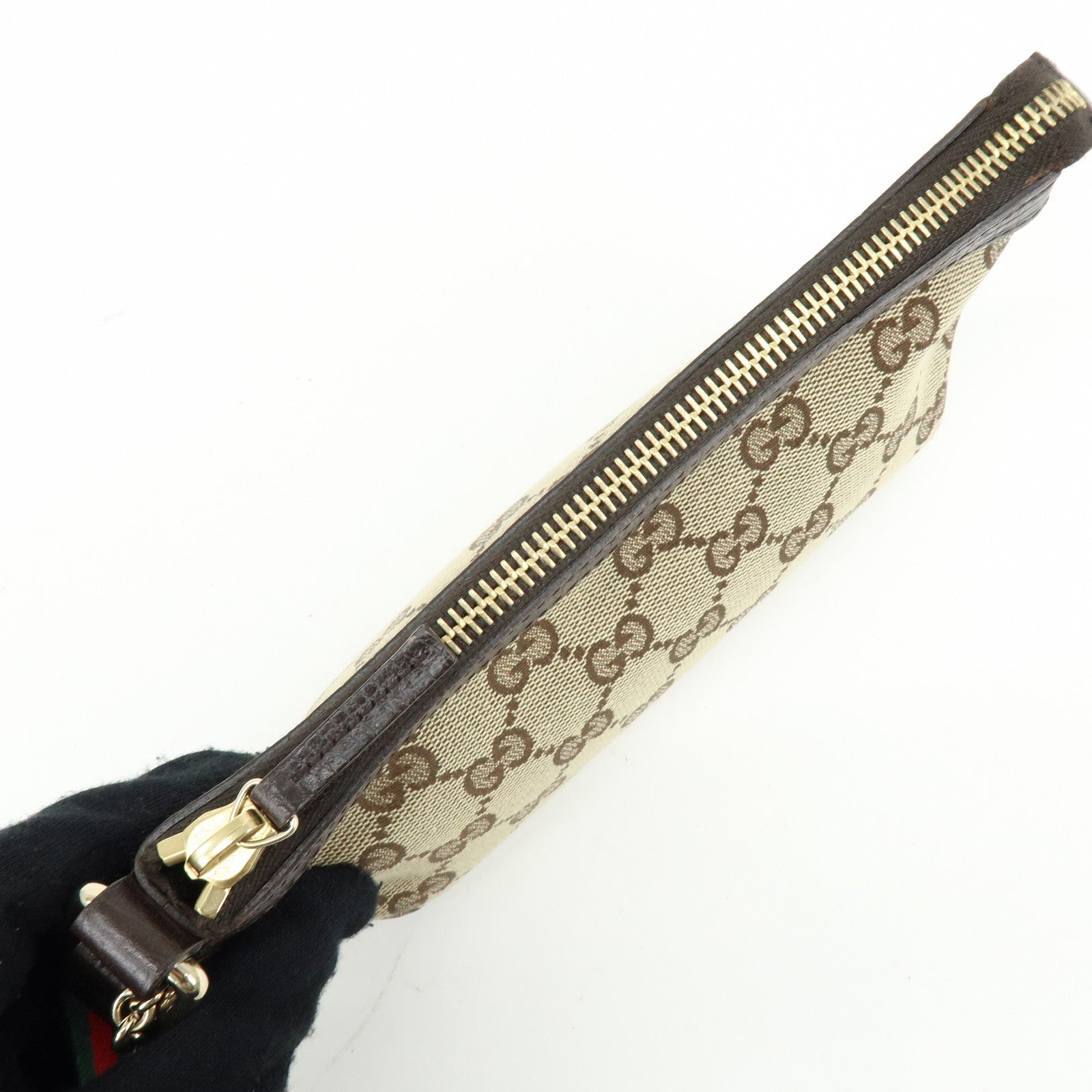 GUCCI Sherry GG Canvas Leather Pouch Jackie Charm Beige 152507