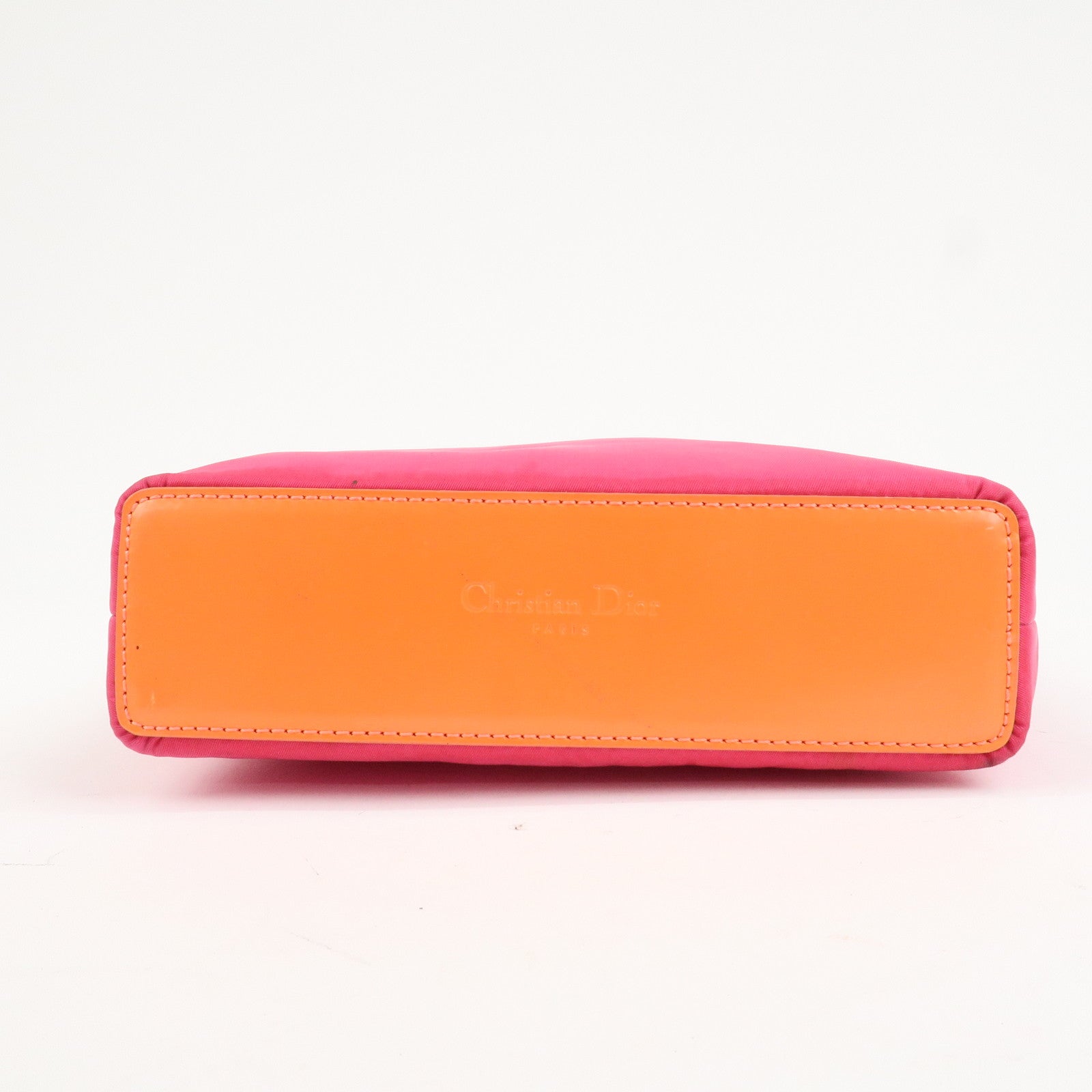 Christian Dior Malice Pearl Logo Nylon Hand Bag Pink Orange