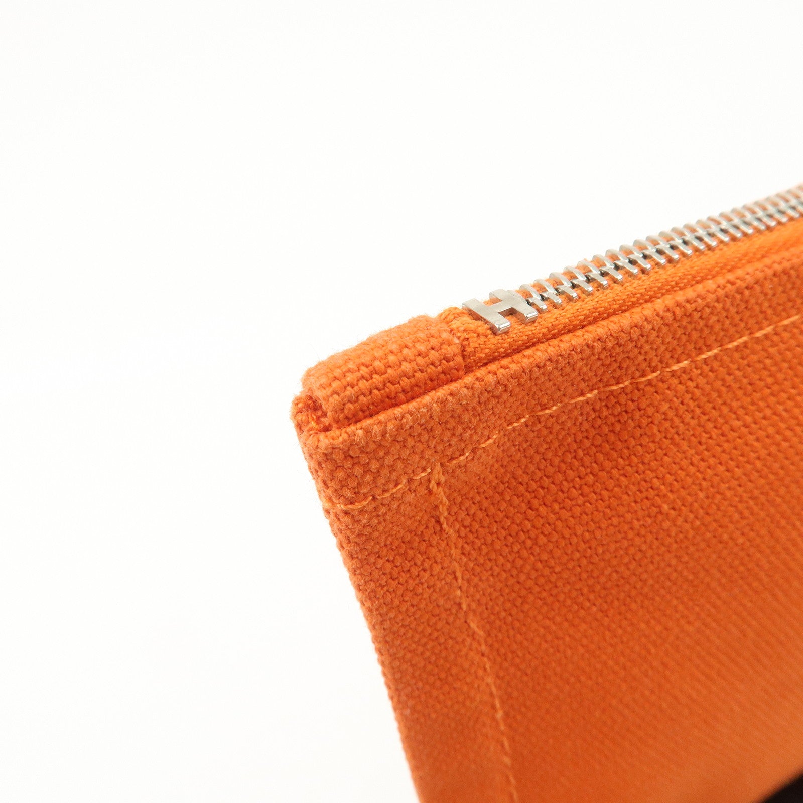 HERMES Yachting GM Canvas Flat Pouch Cosmetic Pouch Orange Used