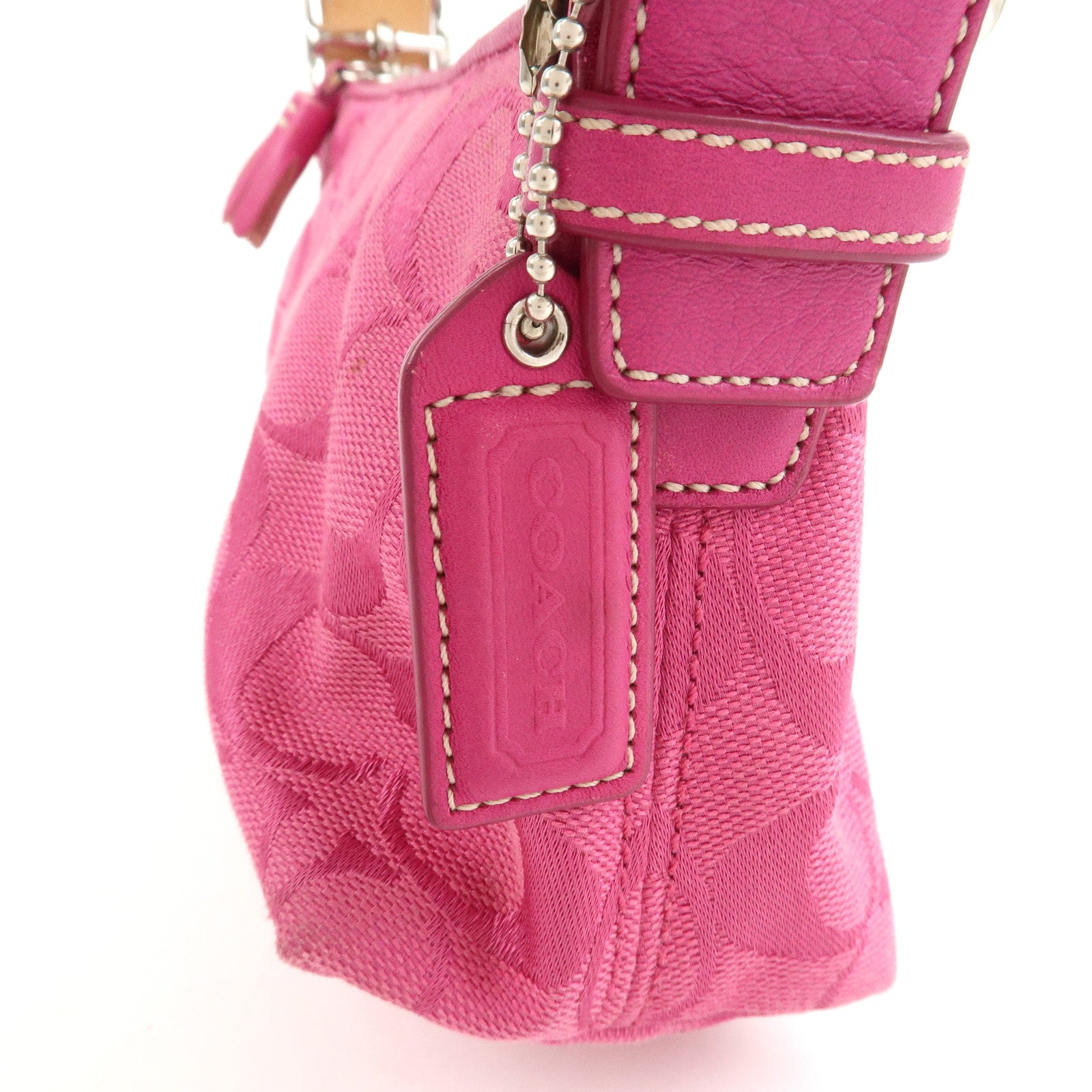 COACH Signature Logo Canvas Leather Shoulder Bag Hand Bag Pink