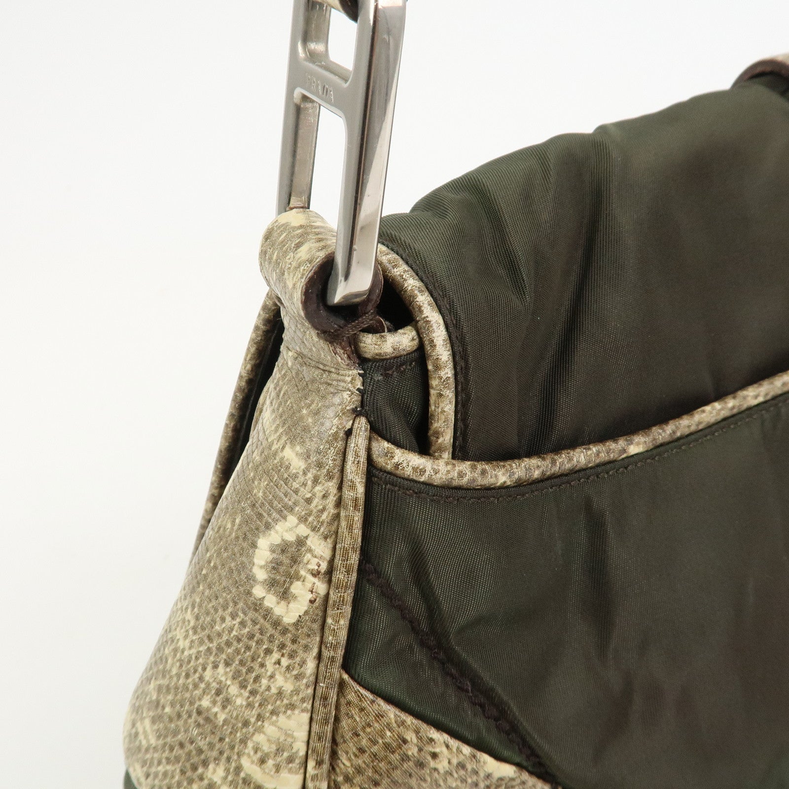 PRADA Triangle Logo Nylon Shoulder Bag Hand Bag Khaki B10738