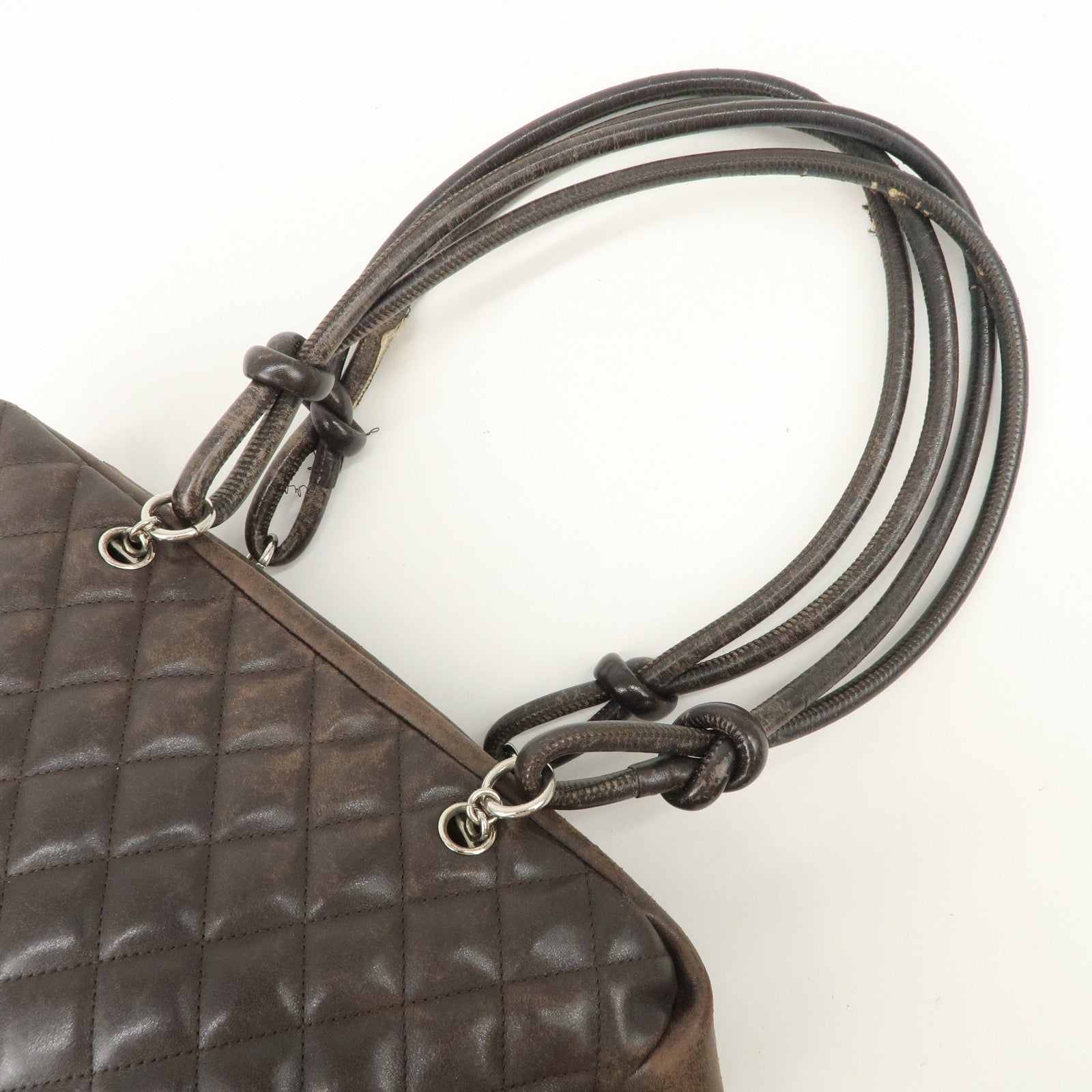 CHANEL Cambon Line Lamb Skin Bowling Bag Hand Bag Brown A25171 Used