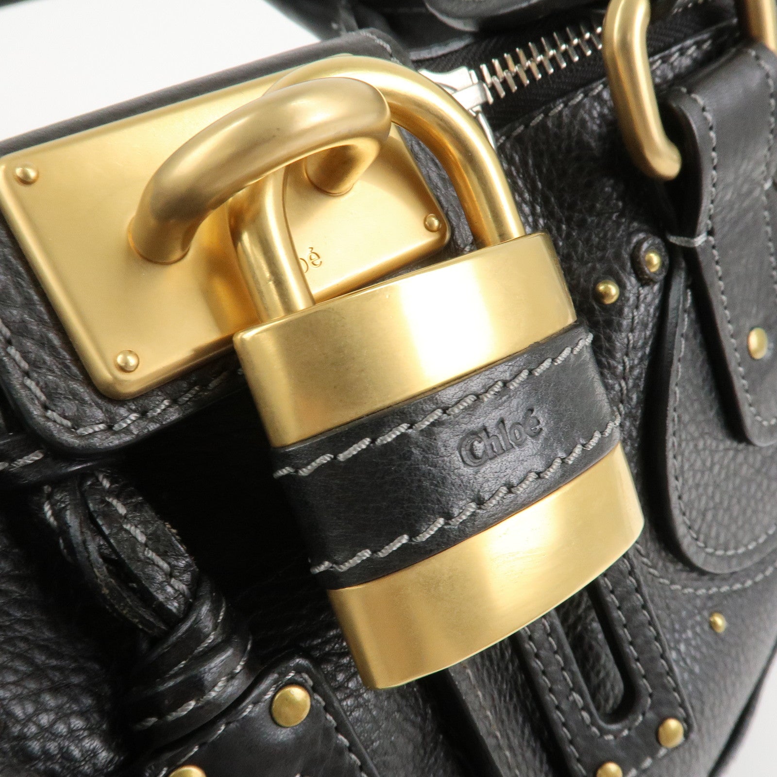 Chloe Paddington Leather Hand Bag Shoulder Bag Black Gold Hardware