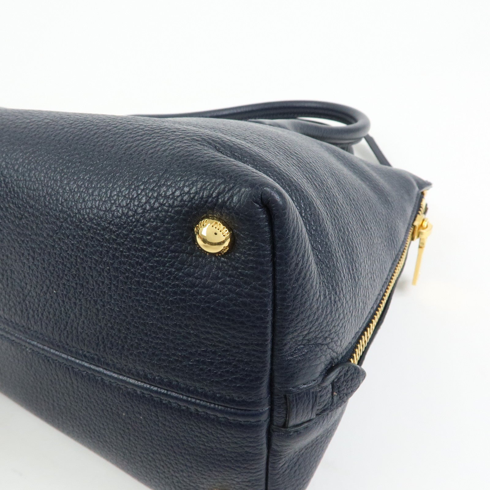 MIU MIU Logo Leather 2WAY Bag Shoulder Bag Hand Bag Navy 5BB016