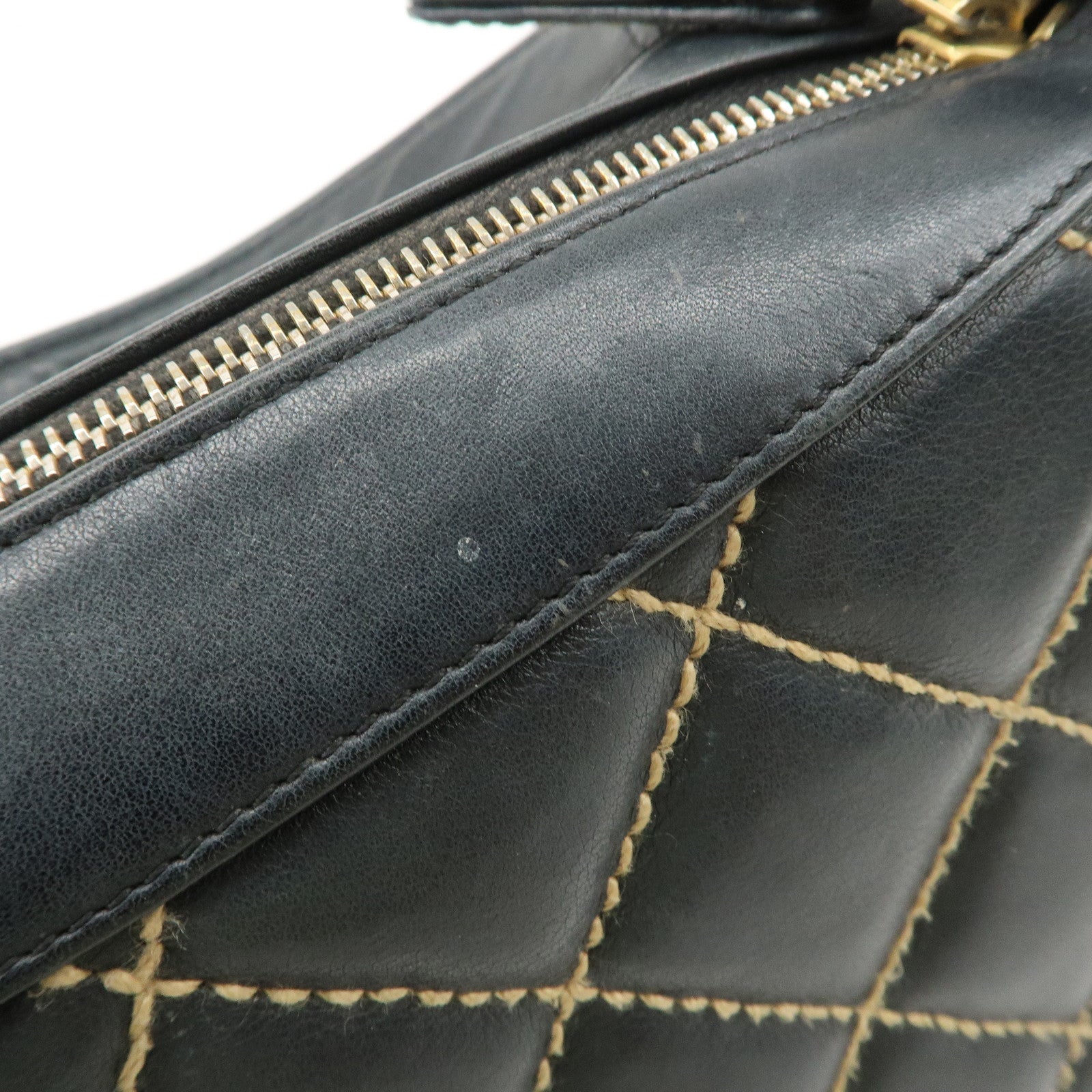 CHANEL COCO Mark Wild Stich Lamb Skin Chain Shoulder Bag Black Used