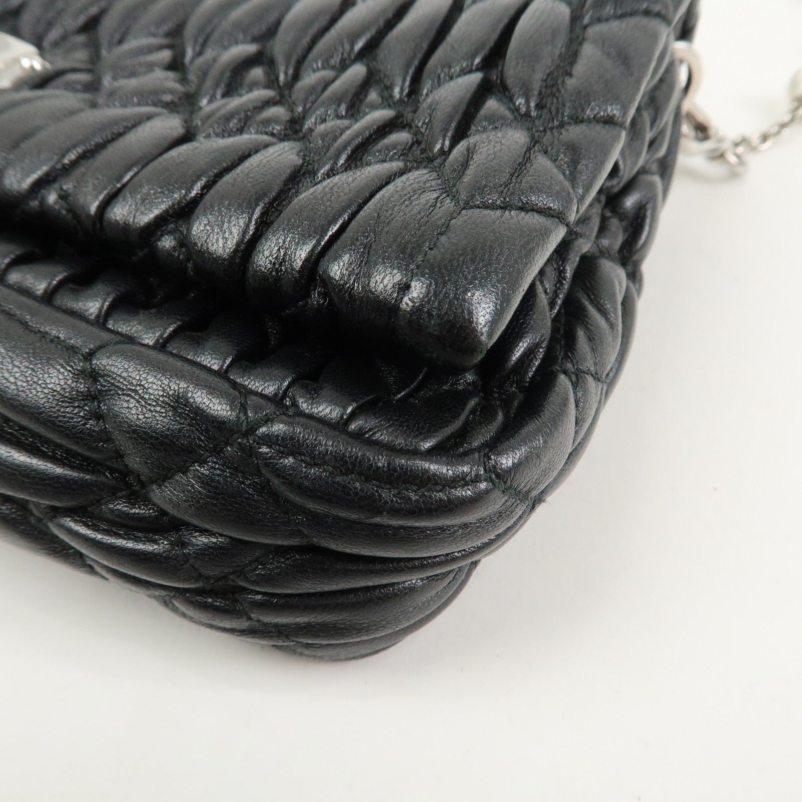MIU MIU Matelasse Leather Chain Shoulder Bag Black 5BP079