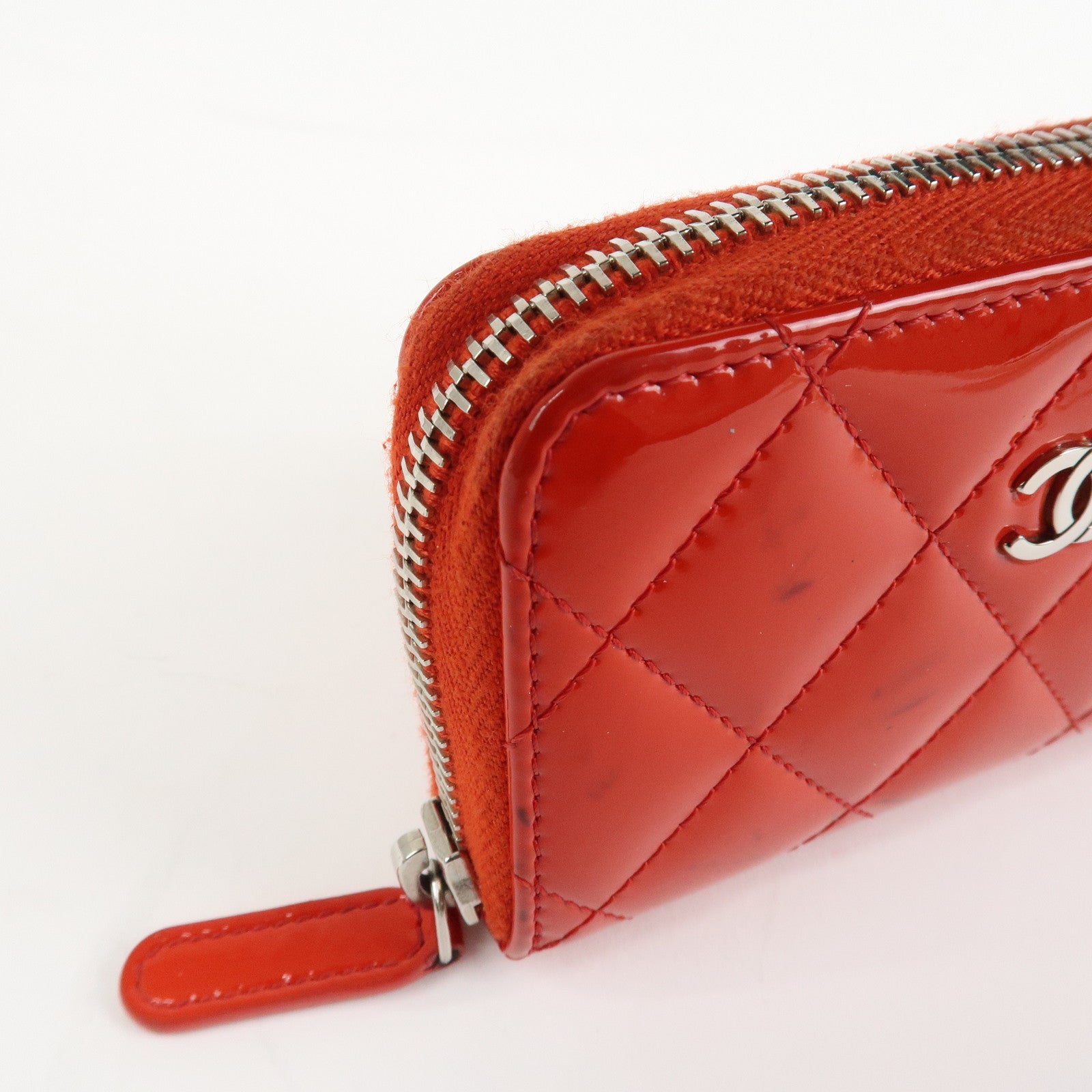 CHANEL Matelasse Patent Leather Card Case Coin Case Red