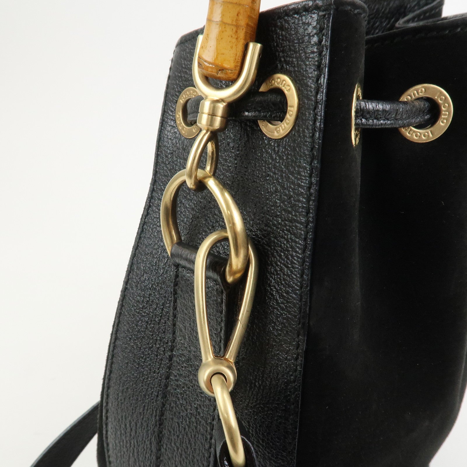 GUCCI Bamboo Logo Suede Leather 2WAY Bag Hand Bag Black 001・2855