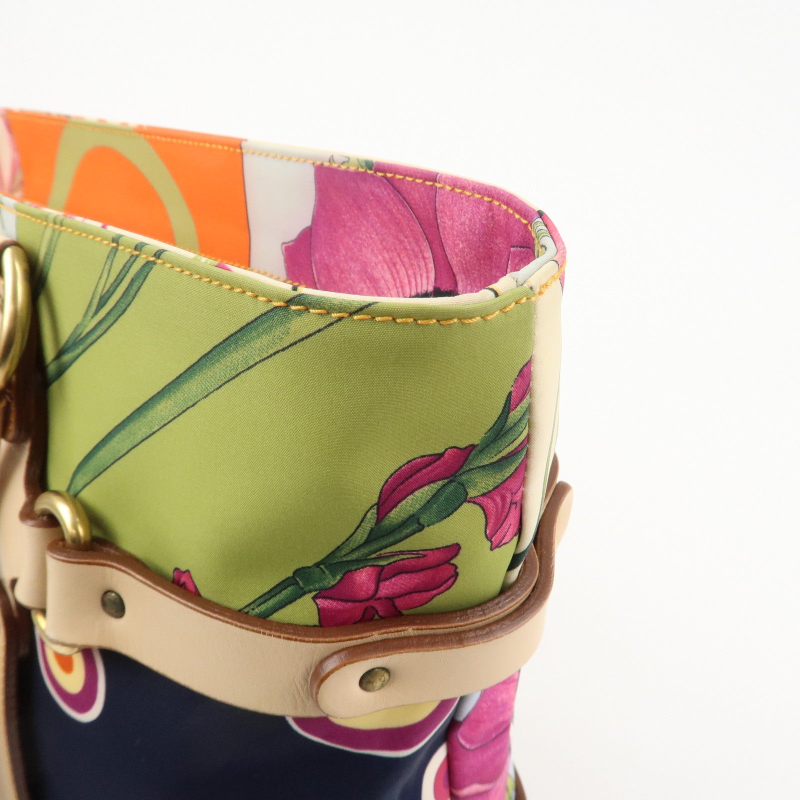 Ferragamo Gancini Nylon Leather Tote bag Shoulder Bag Multicolor