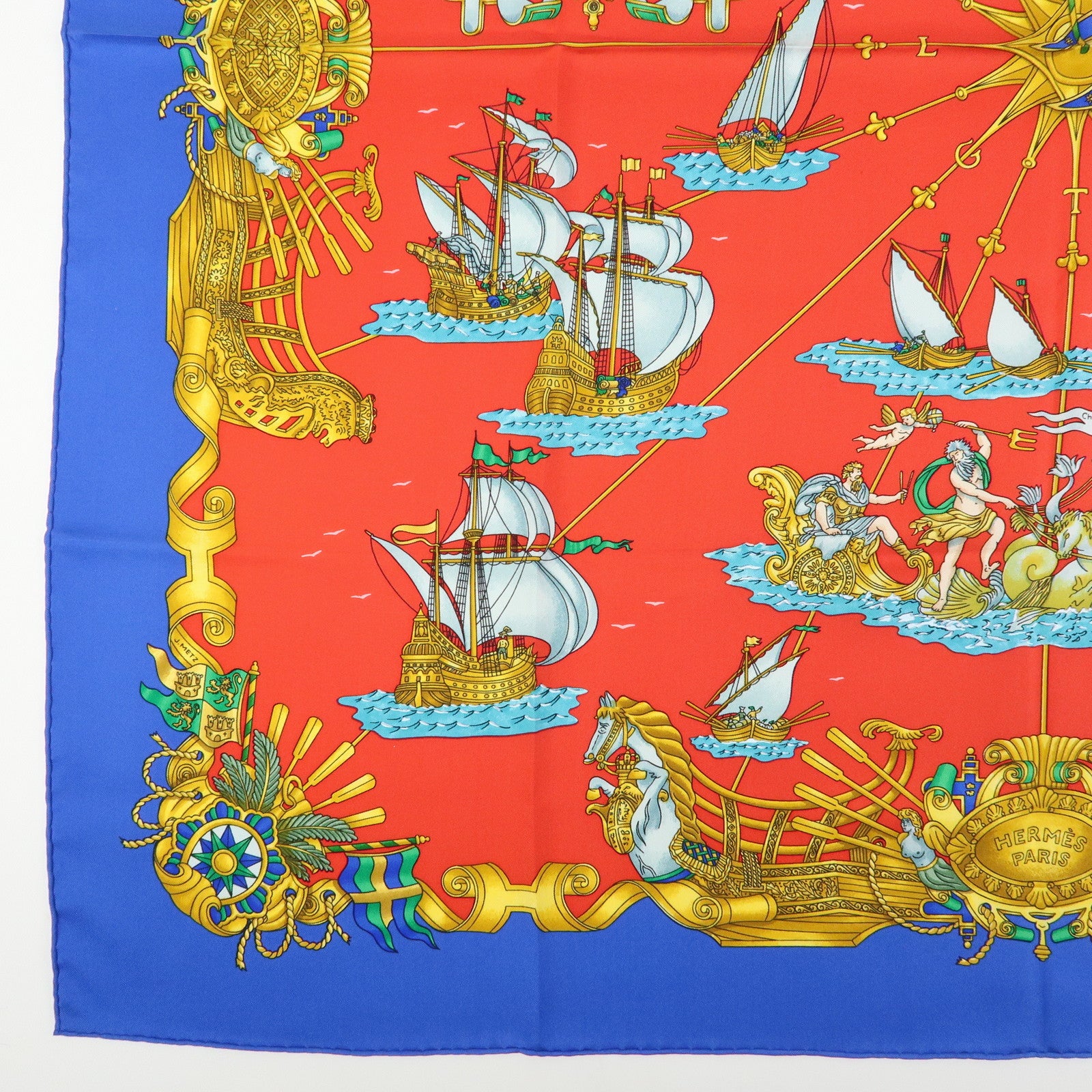 HERMES Carre 90 Silk 100% VOILES DE LUMIERE Scarf Red Blue