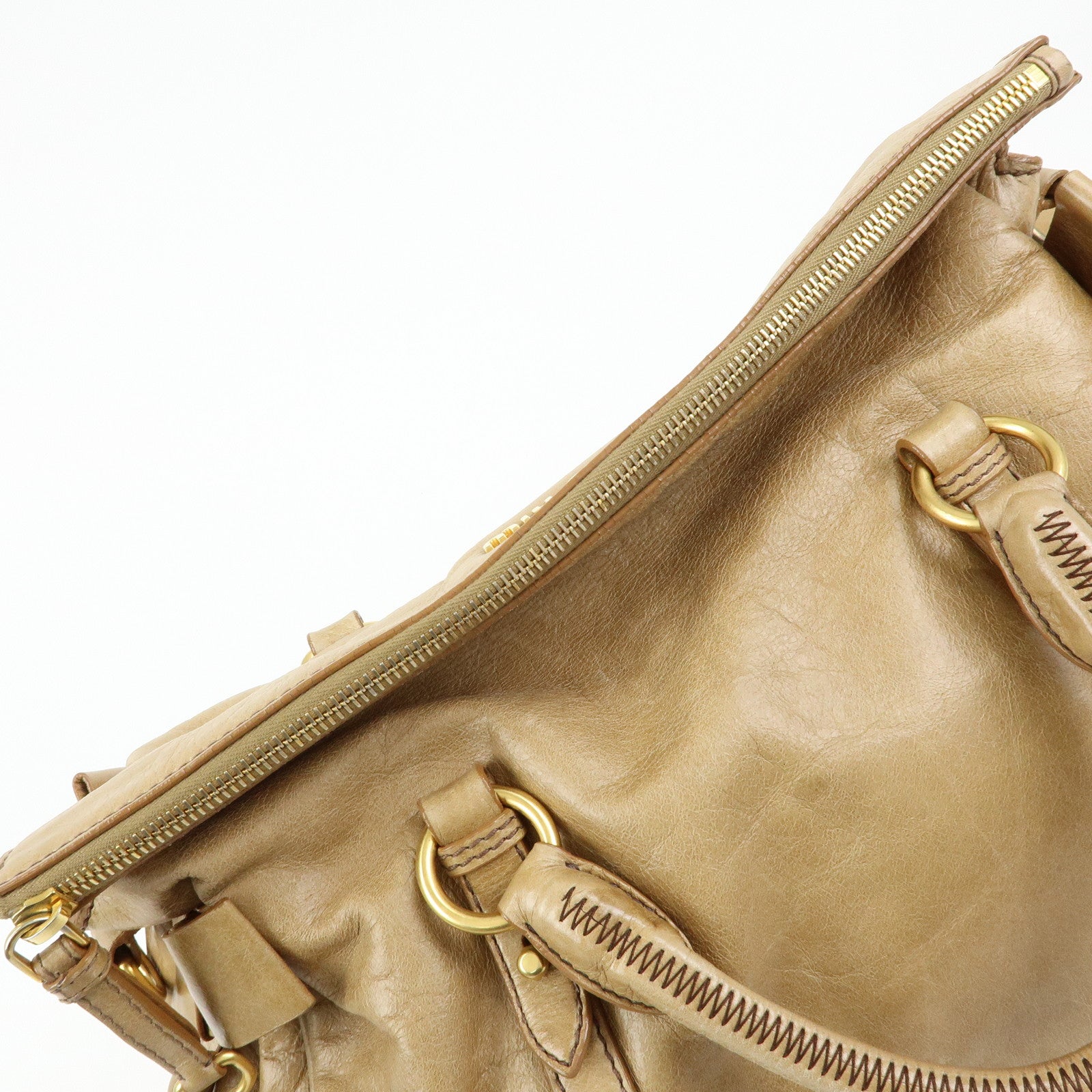 MIU MIU Leather 2Way Bag Hand Bag Shoulder Bag Beige RT0438