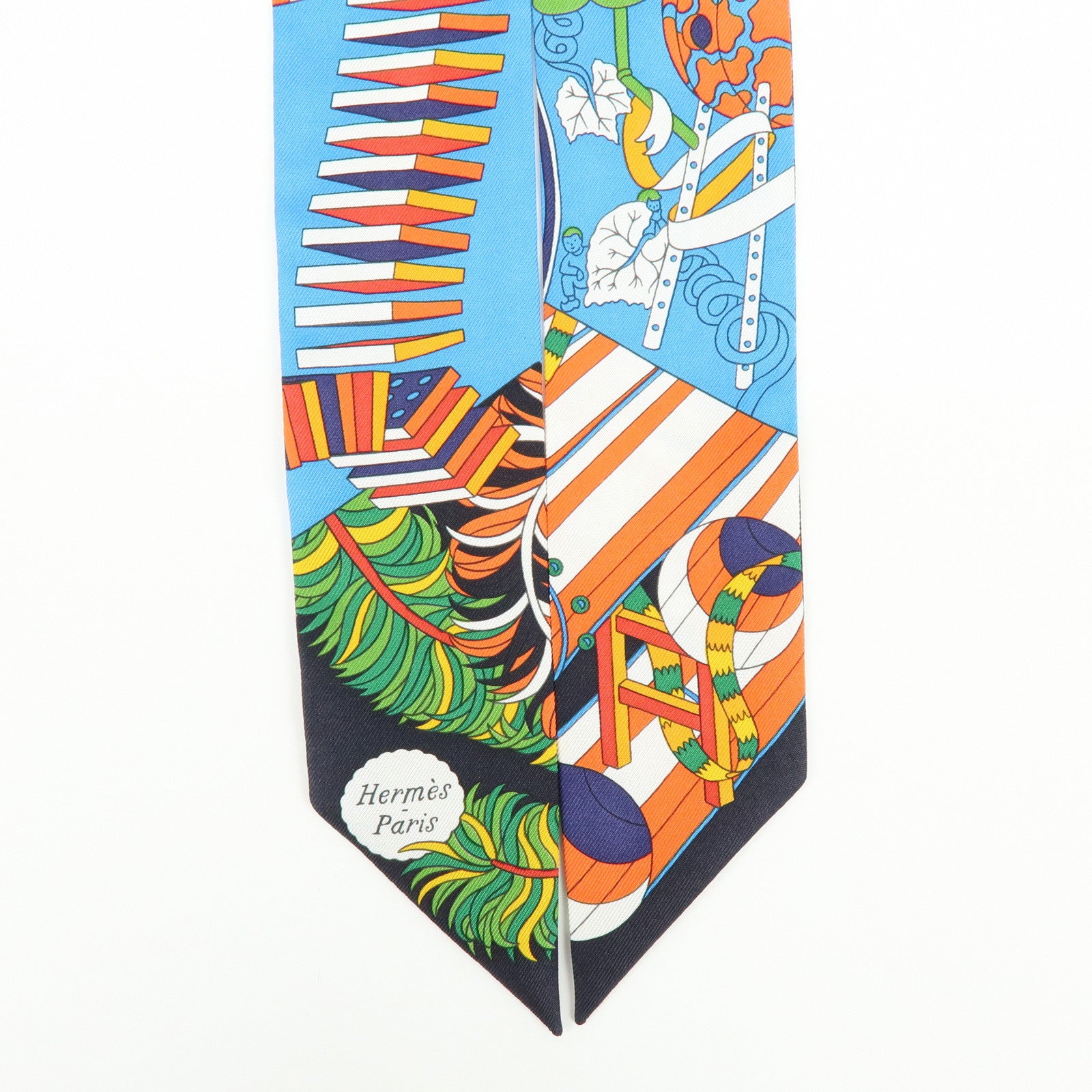 HERMES Twilly Silk 100% Scarf De l'Ombrelle aux Duels Vieux Blue