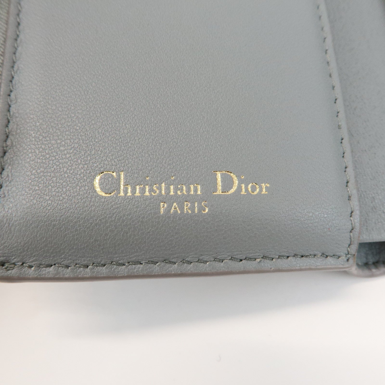 Christian Dior Montaigne Leather Compact Lotus Wallet Gray