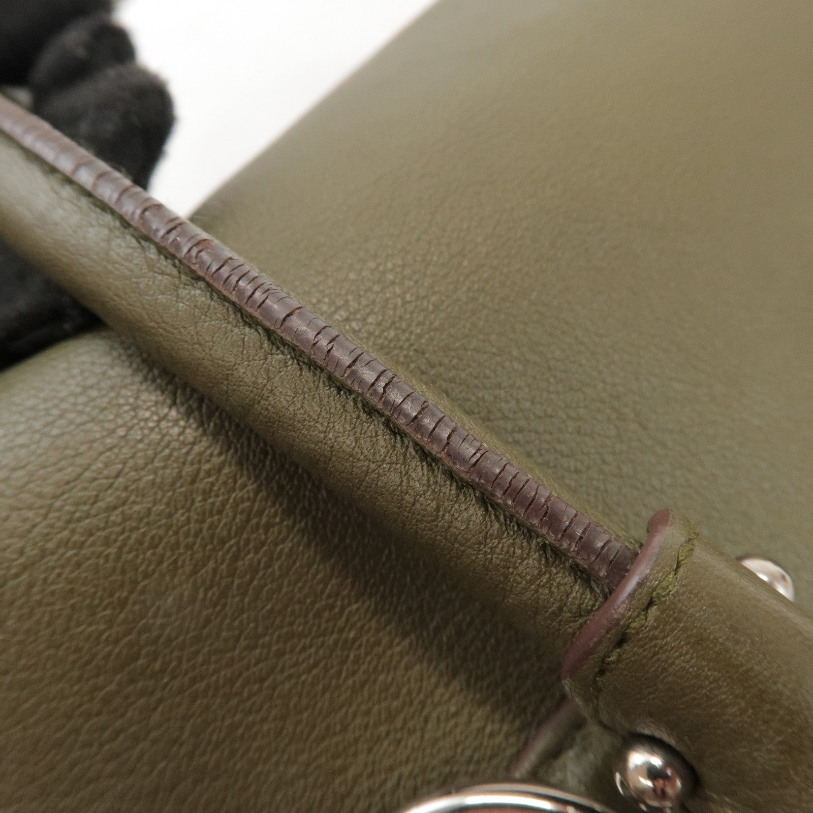 Ferragamo Gancini Leather Shoulder Bag Hand Bag Khaki