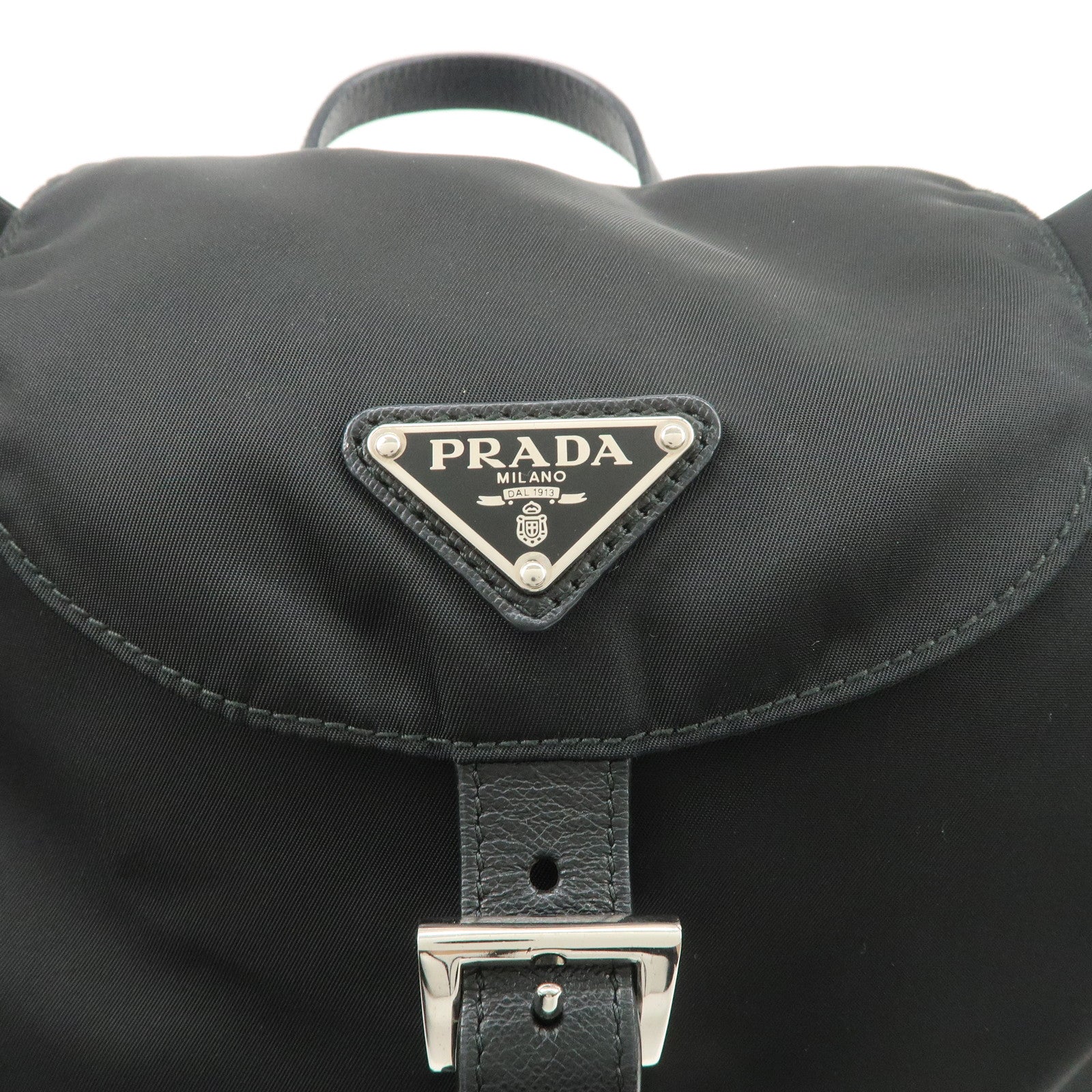 PRADA Triangle Logo Nylon Leather Backpack Rucksack Black 1BZ032