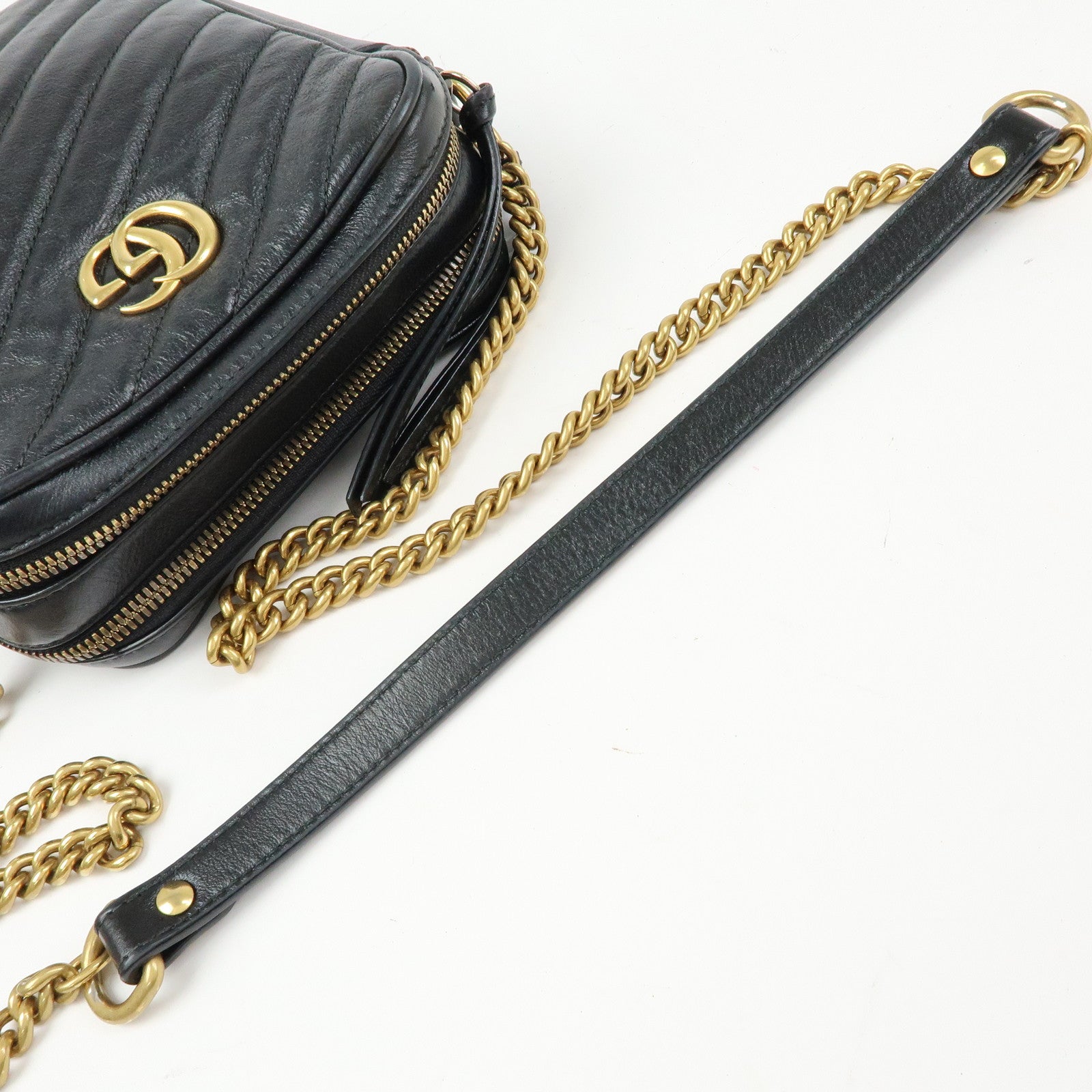 GUCCI GG Marmont Leather Chain Shoulder Crossbody Bag Black 550155