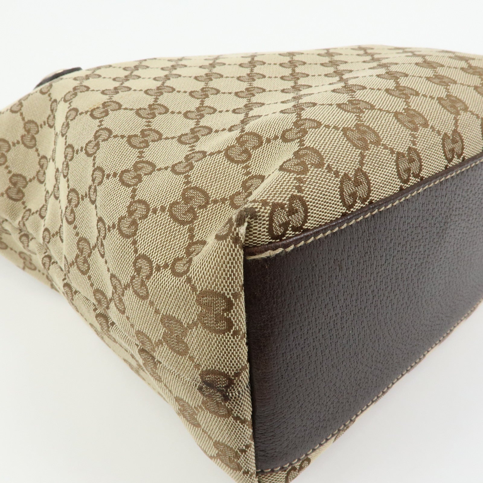 GUCCI GG Canvas Leather Tote Bag Shoulder Bag Beige Brown 153009