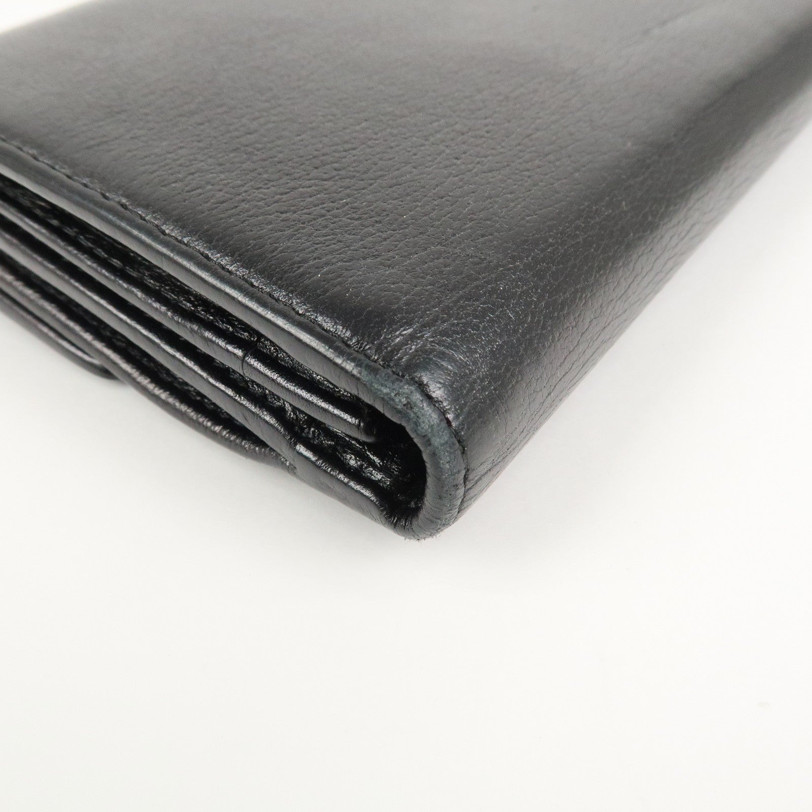 CHANEL Camellia COCO Mark Leather Bi-fold Long Wallet Black
